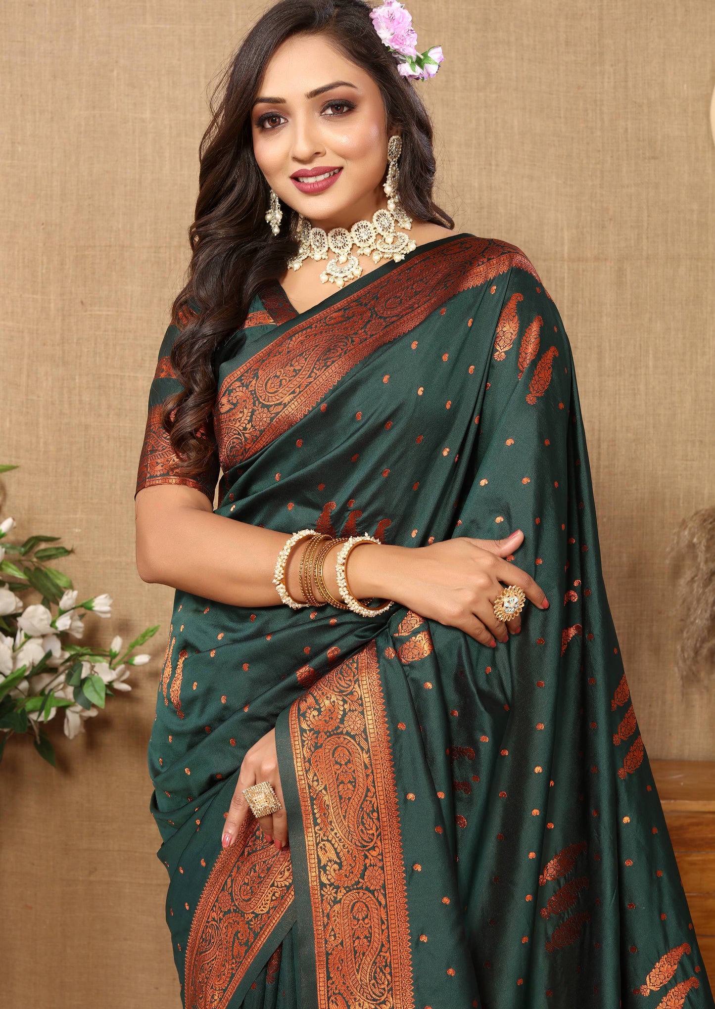 luxurious designer Women's Soft  silk saree with copper zari weawing design  and Rich Zari weawing silk saree