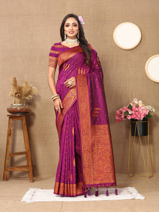 luxurious  designer Women's Soft  silk saree with copper zari weawing design  and Rich Zari weawing silk saree