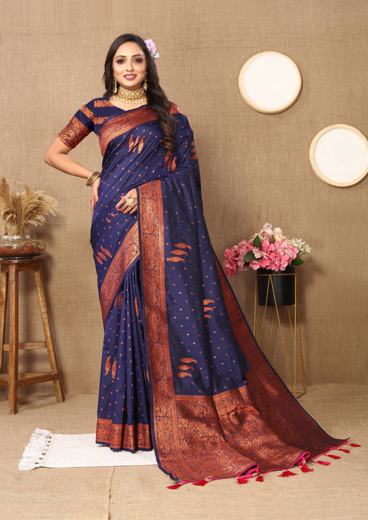 luxurious designer Women's Soft  silk saree with copper zari weawing design  and Rich Zari weawing silk saree