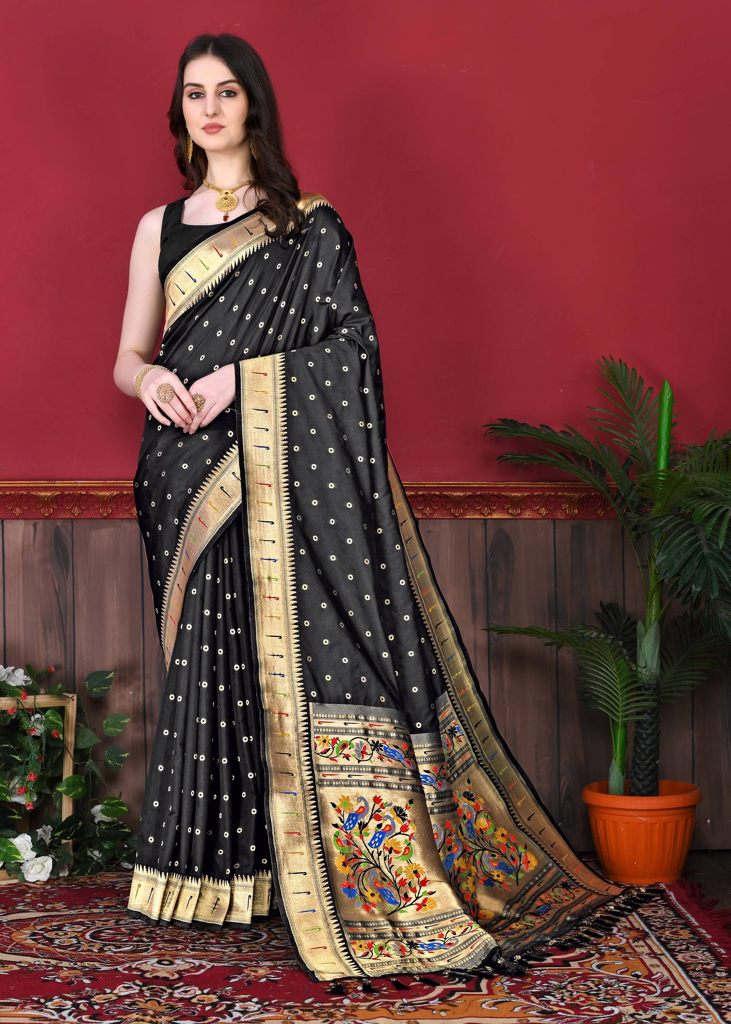 luxurious designer Women's Soft  Pethani silk saree with Gold zari weawing motifs   and Rich Zari silk saree