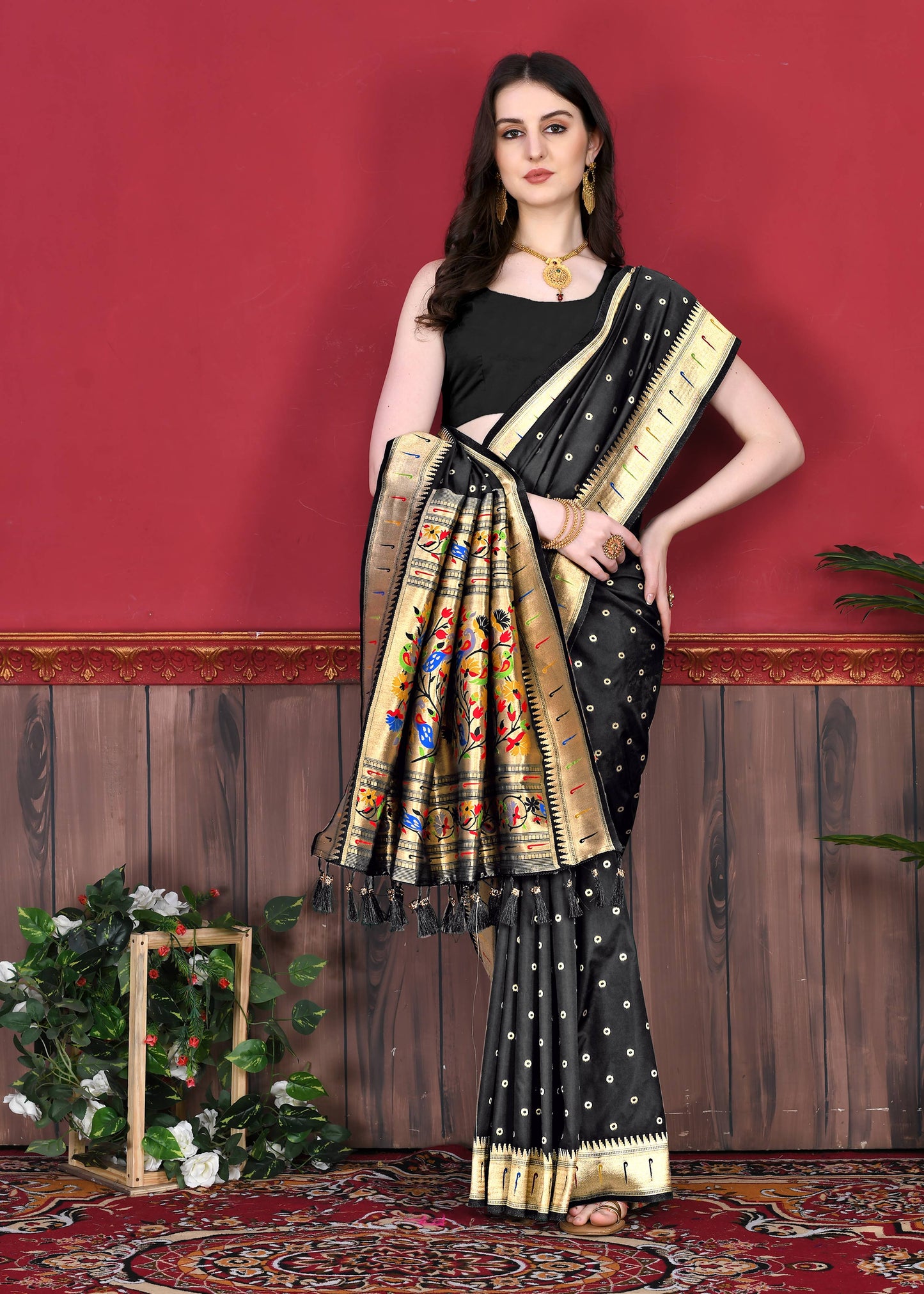 luxurious designer Women's Soft  Pethani silk saree with Gold zari weawing motifs   and Rich Zari silk saree