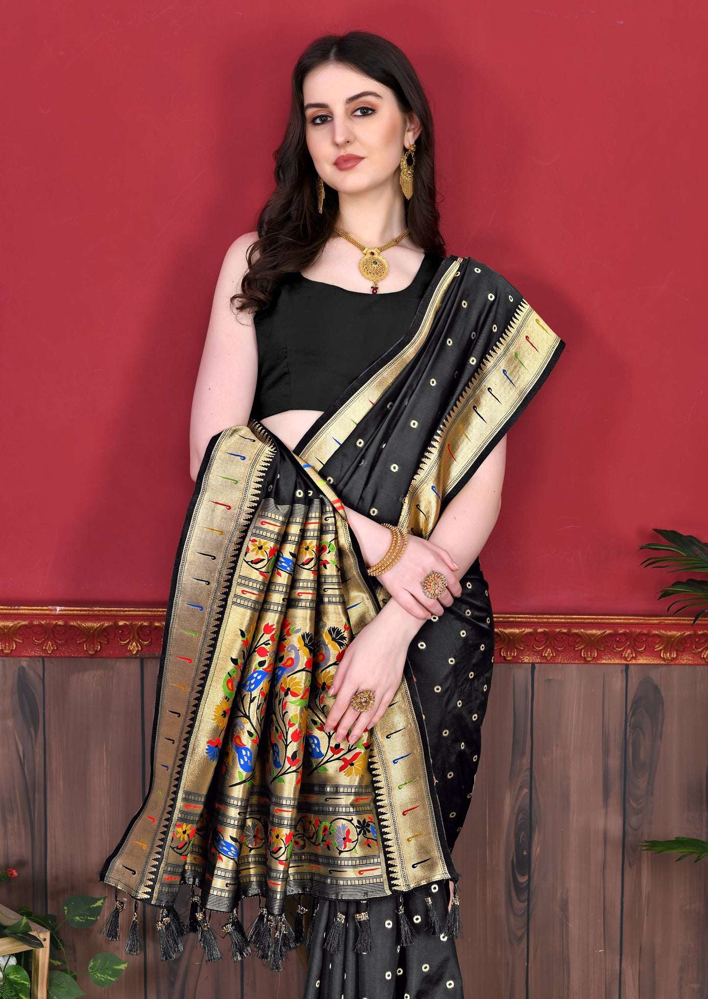 luxurious designer Women's Soft  Pethani silk saree with Gold zari weawing motifs   and Rich Zari silk saree