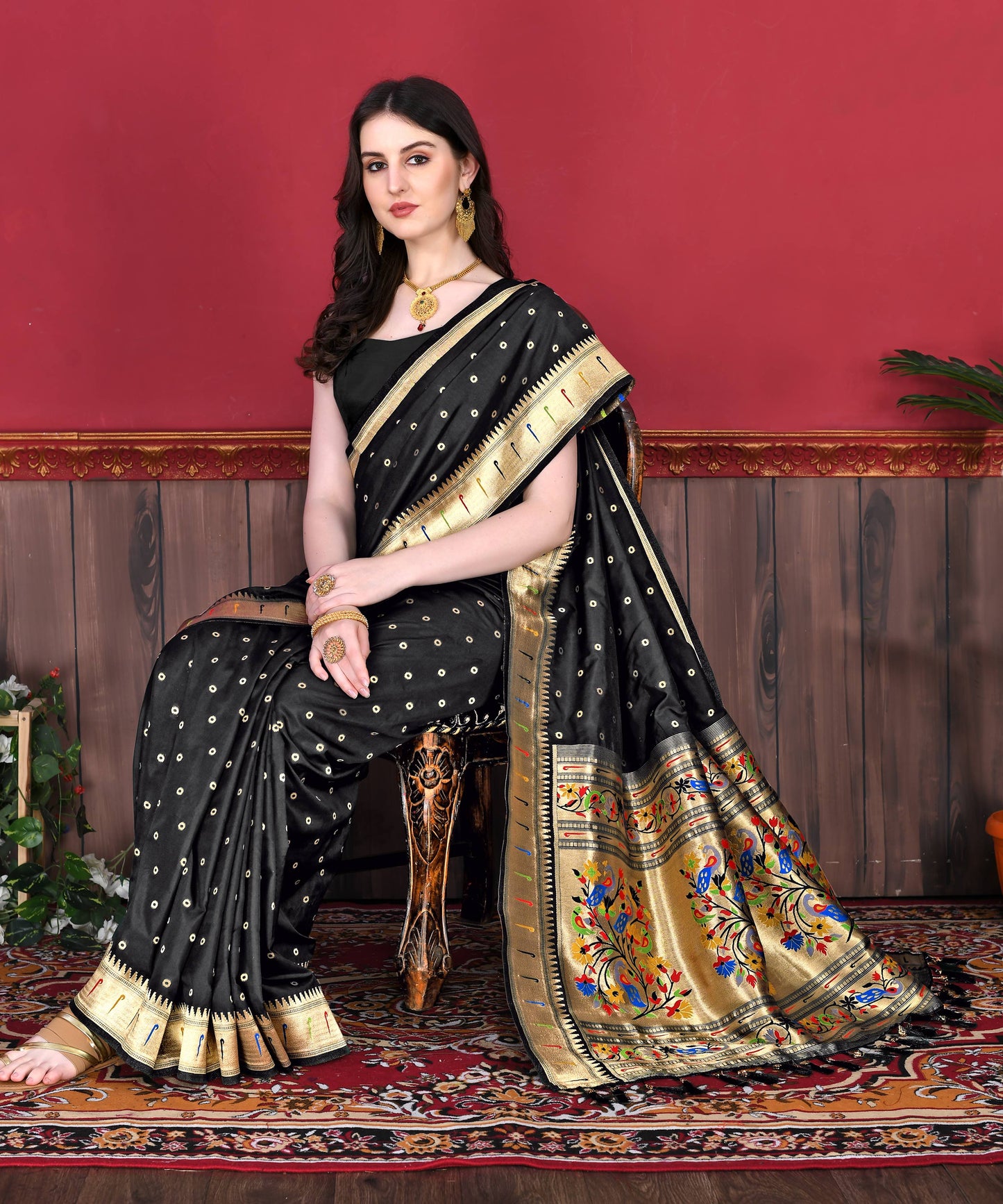 luxurious designer Women's Soft  Pethani silk saree with Gold zari weawing motifs   and Rich Zari silk saree