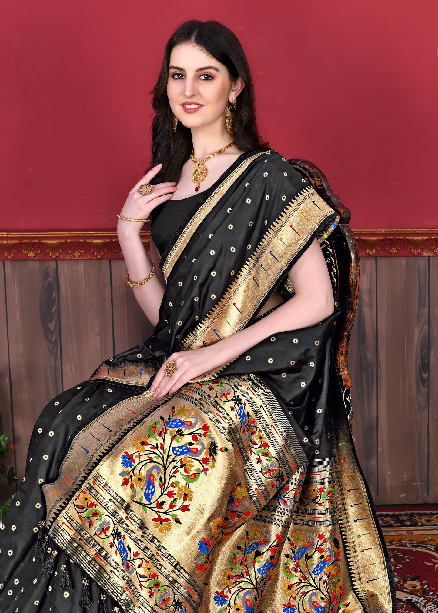 luxurious designer Women's Soft  Pethani silk saree with Gold zari weawing motifs   and Rich Zari silk saree