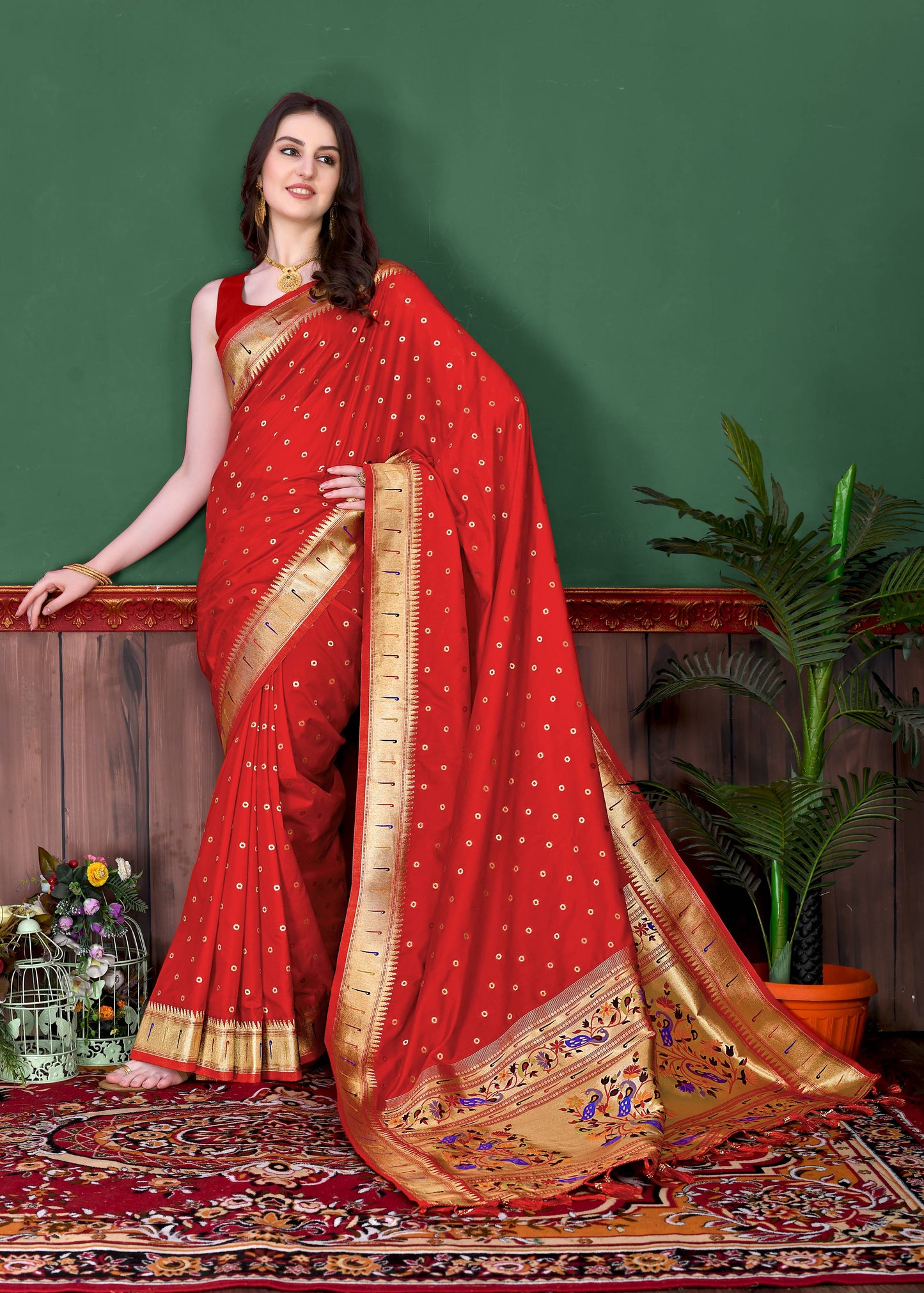 luxurious designer Women's Soft  Pethani silk saree with Gold zari weawing motifs   and Rich Zari silk saree