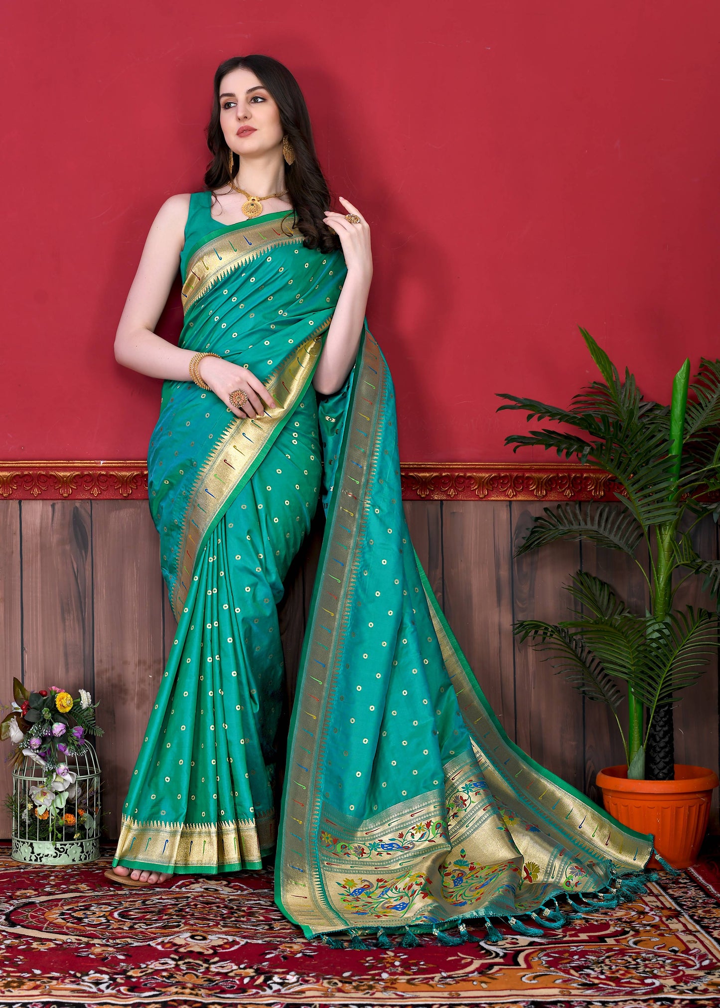 luxurious designer Women's Soft  Pethani silk saree with Gold zari weawing motifs   and Rich Zari silk saree