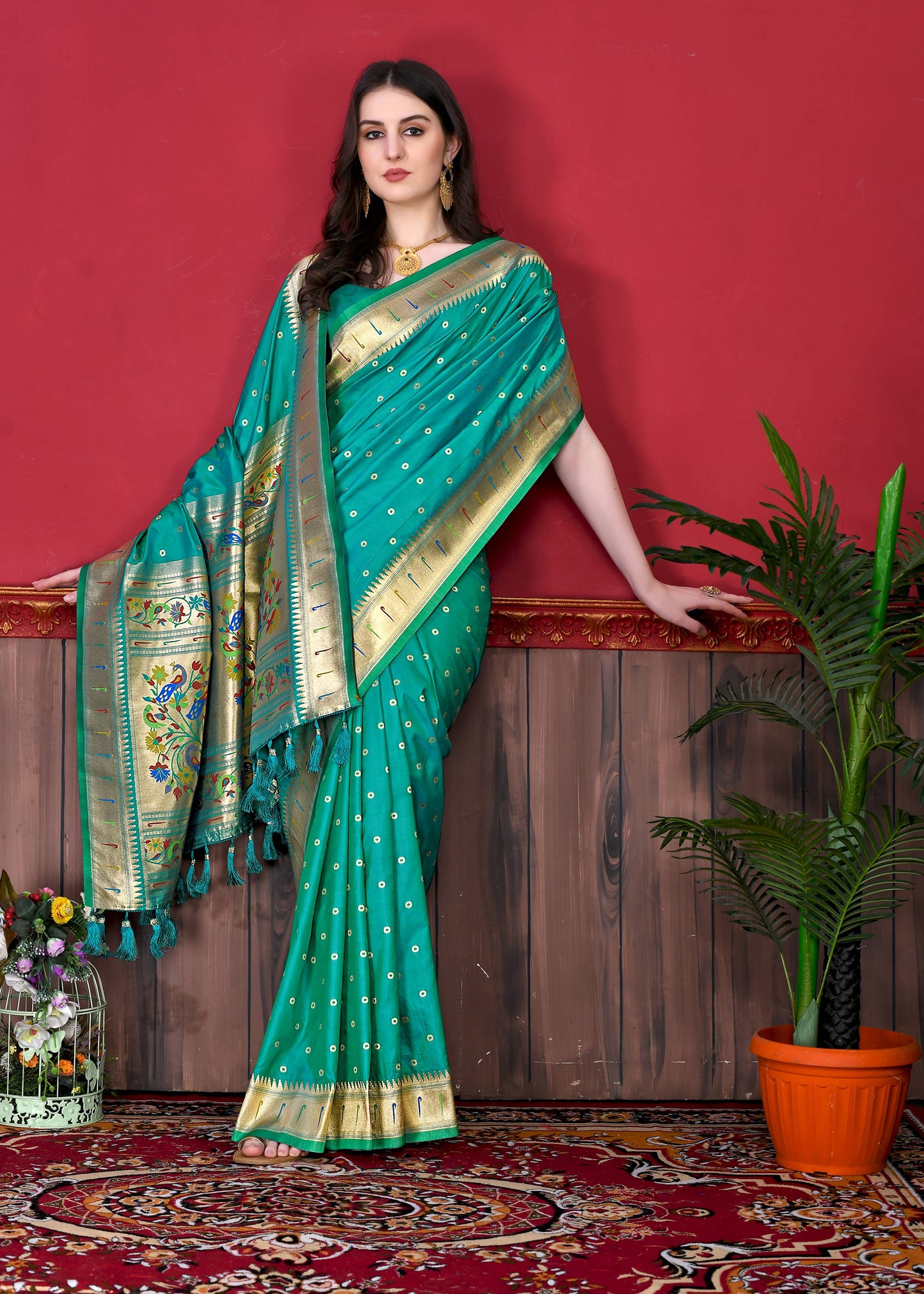 luxurious designer Women's Soft  Pethani silk saree with Gold zari weawing motifs   and Rich Zari silk saree