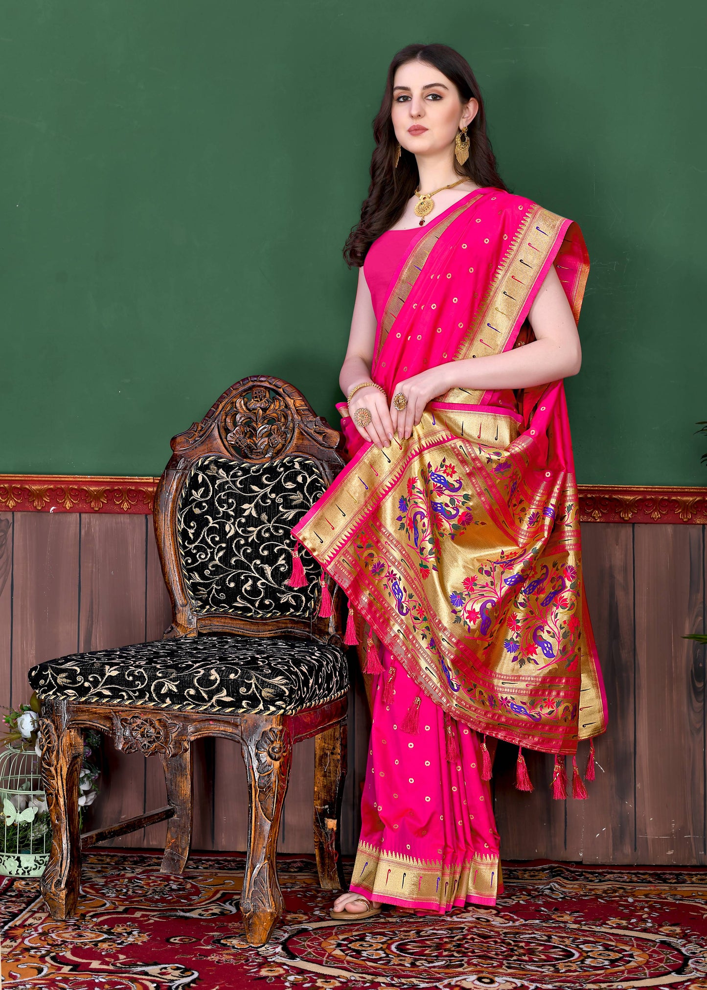 luxurious designer Women's Soft  Pethani silk saree with Gold zari weawing motifs   and Rich Zari silk saree