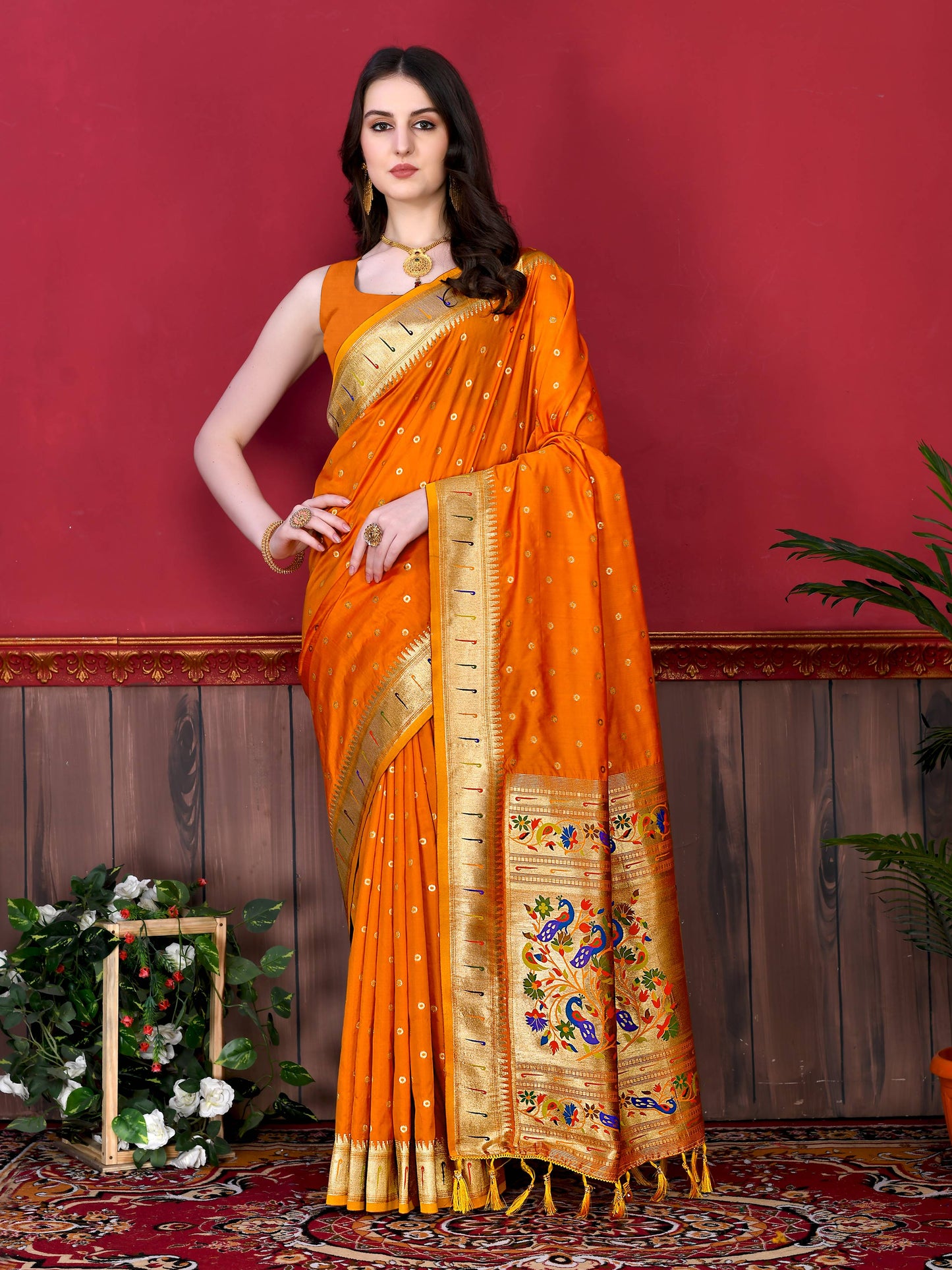 luxurious designer Women's Soft  Pethani silk saree with Gold zari weawing motifs   and Rich Zari silk saree