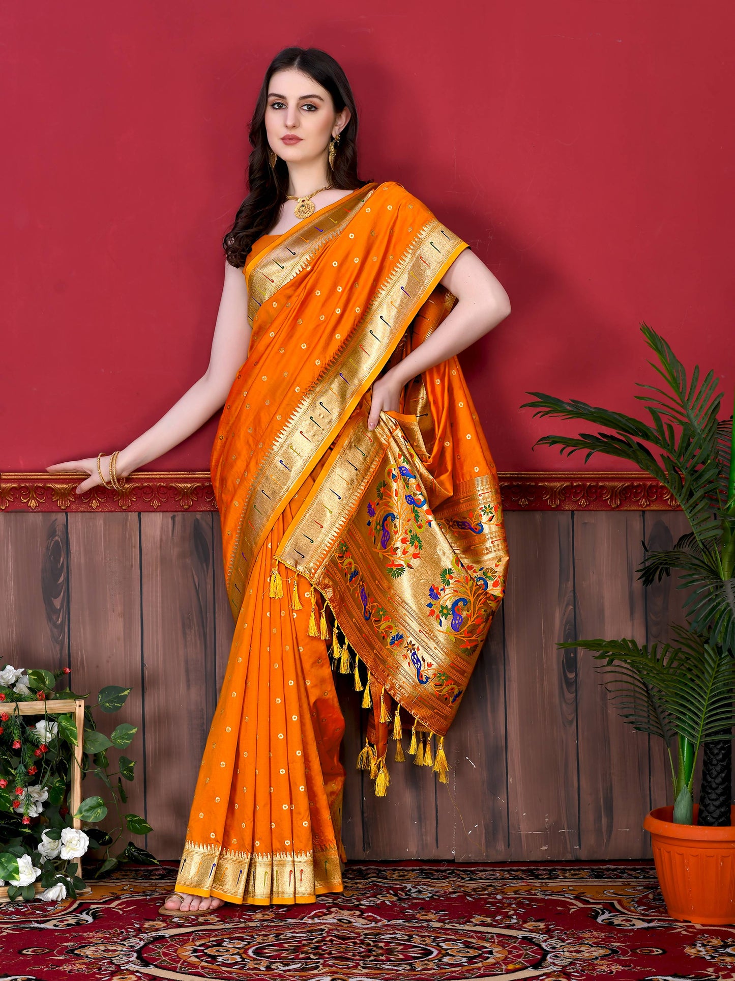 luxurious designer Women's Soft  Pethani silk saree with Gold zari weawing motifs   and Rich Zari silk saree