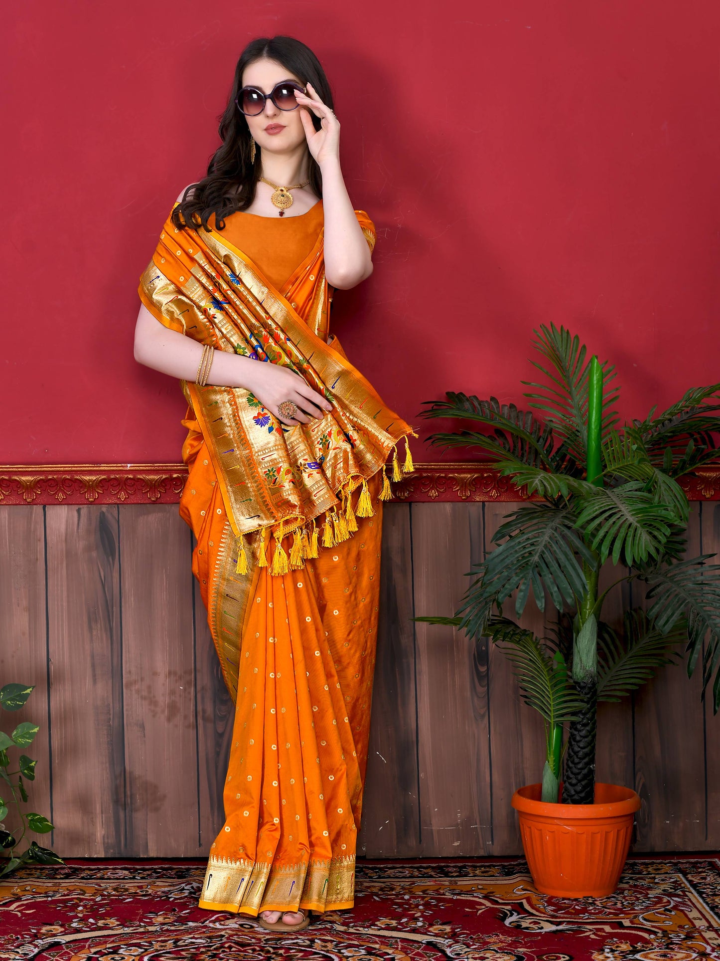 luxurious designer Women's Soft  Pethani silk saree with Gold zari weawing motifs   and Rich Zari silk saree