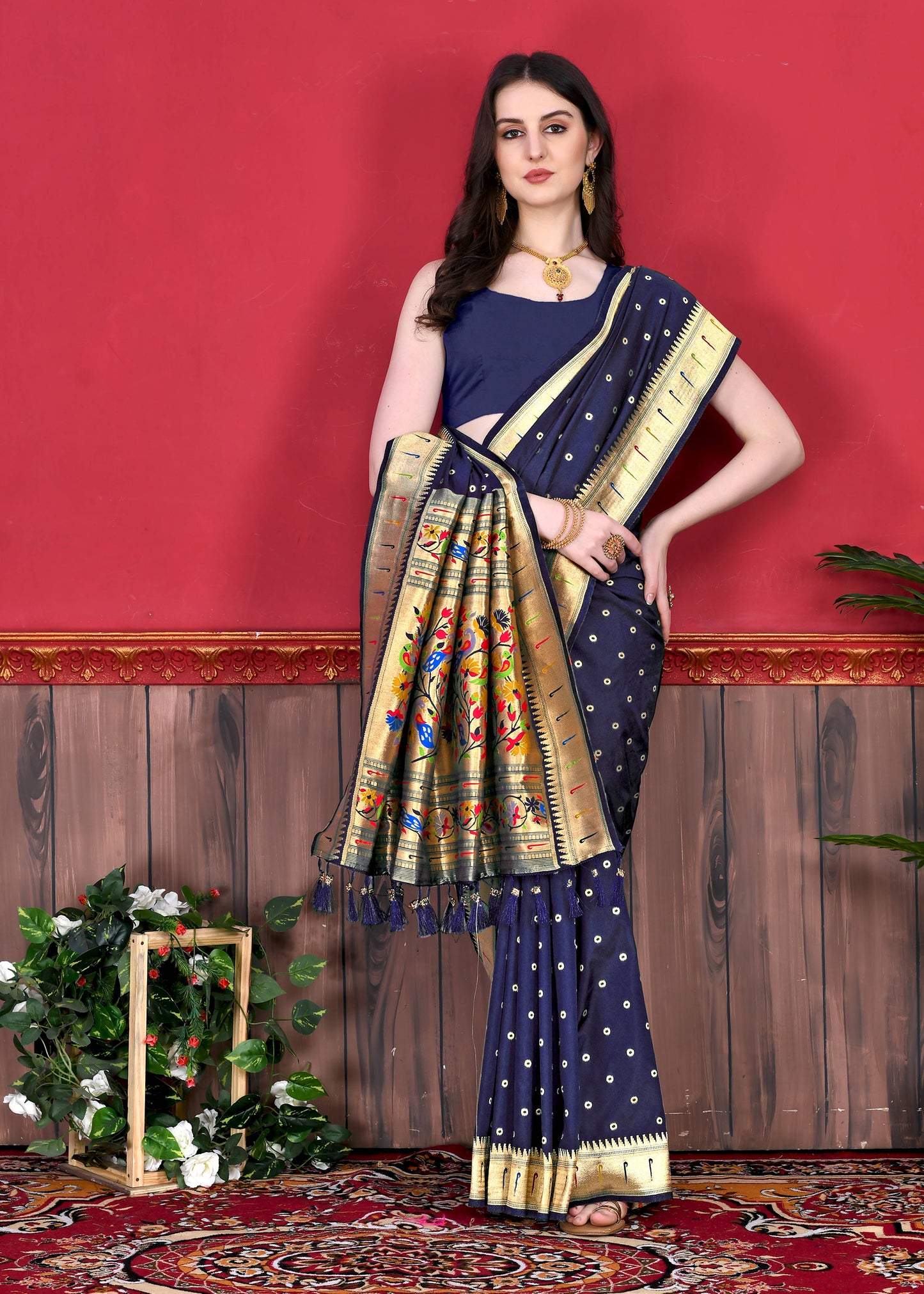 luxurious designer Women's Soft  Pethani silk saree with Gold zari weawing motifs   and Rich Zari silk saree