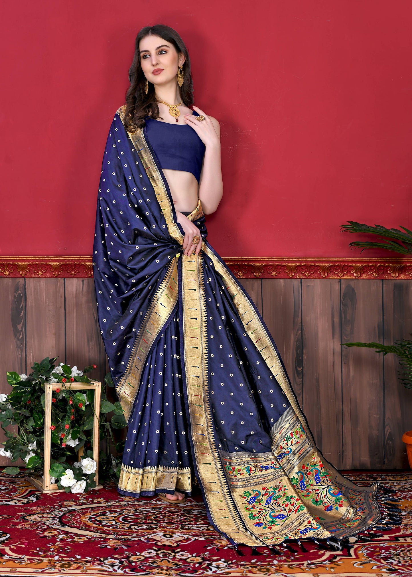 luxurious designer Women's Soft  Pethani silk saree with Gold zari weawing motifs   and Rich Zari silk saree