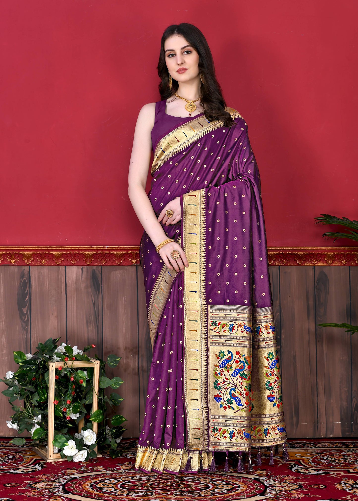 luxurious designer Women's Soft  Pethani silk saree with Gold zari weawing motifs   and Rich Zari silk saree