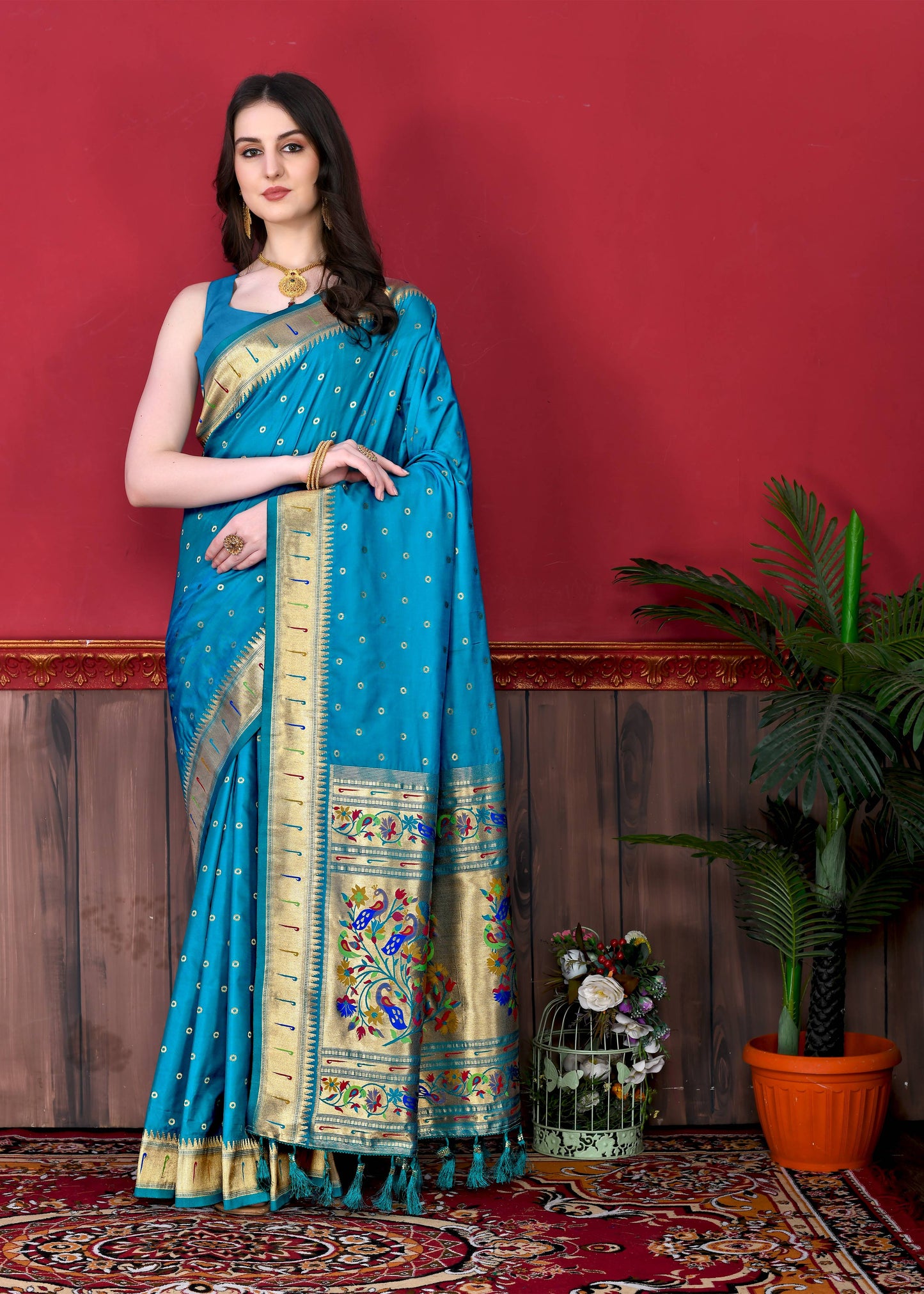 luxurious designer Women's Soft  Pethani silk saree with Gold zari weawing motifs   and Rich Zari silk saree