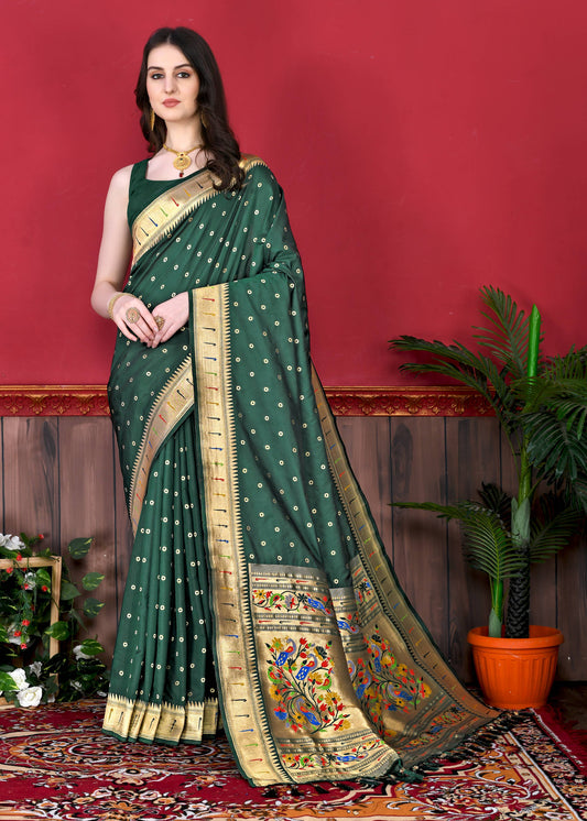 luxurious designer Women's Soft  Pethani silk saree with Gold zari weawing motifs   and Rich Zari silk saree