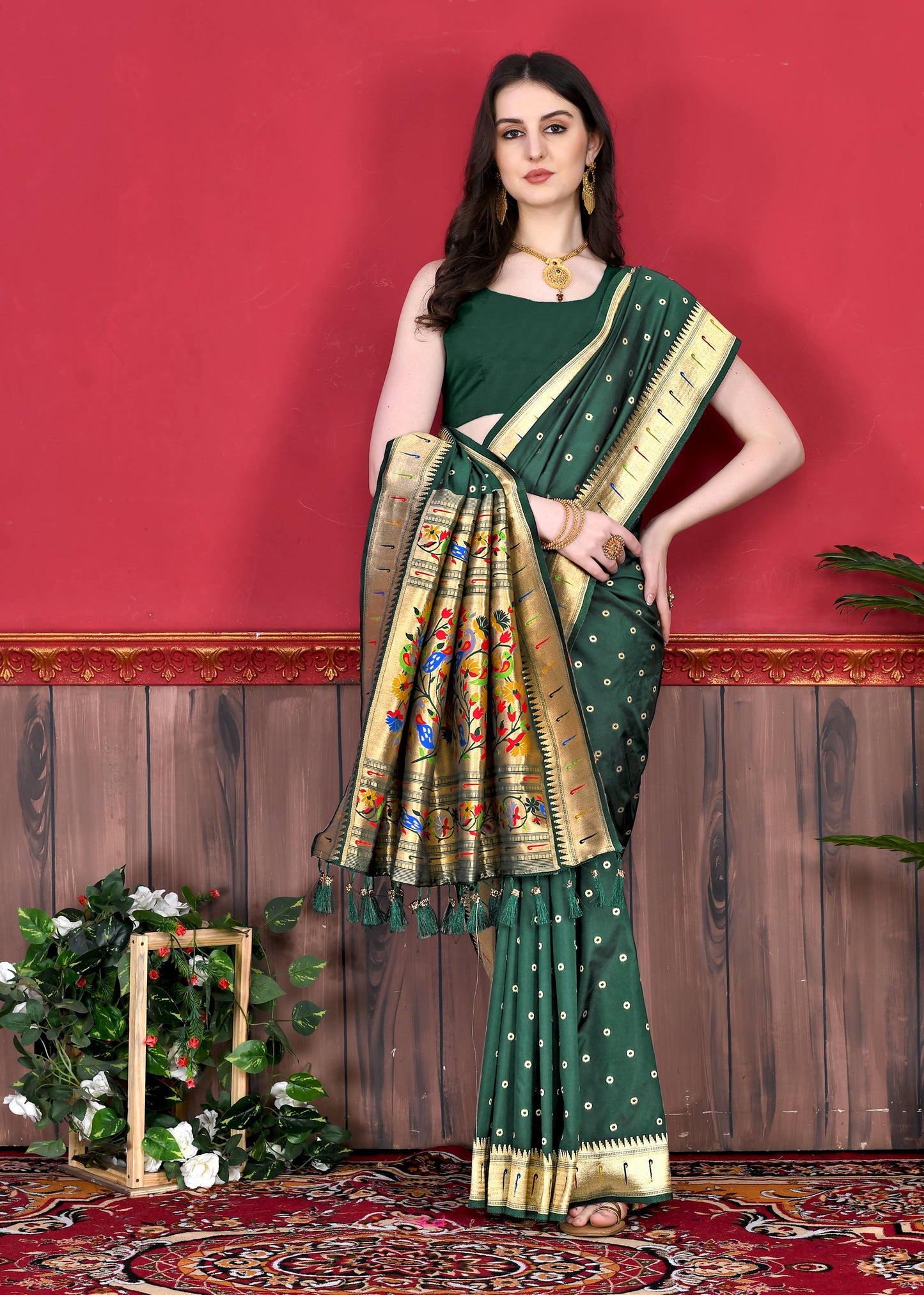 luxurious designer Women's Soft  Pethani silk saree with Gold zari weawing motifs   and Rich Zari silk saree