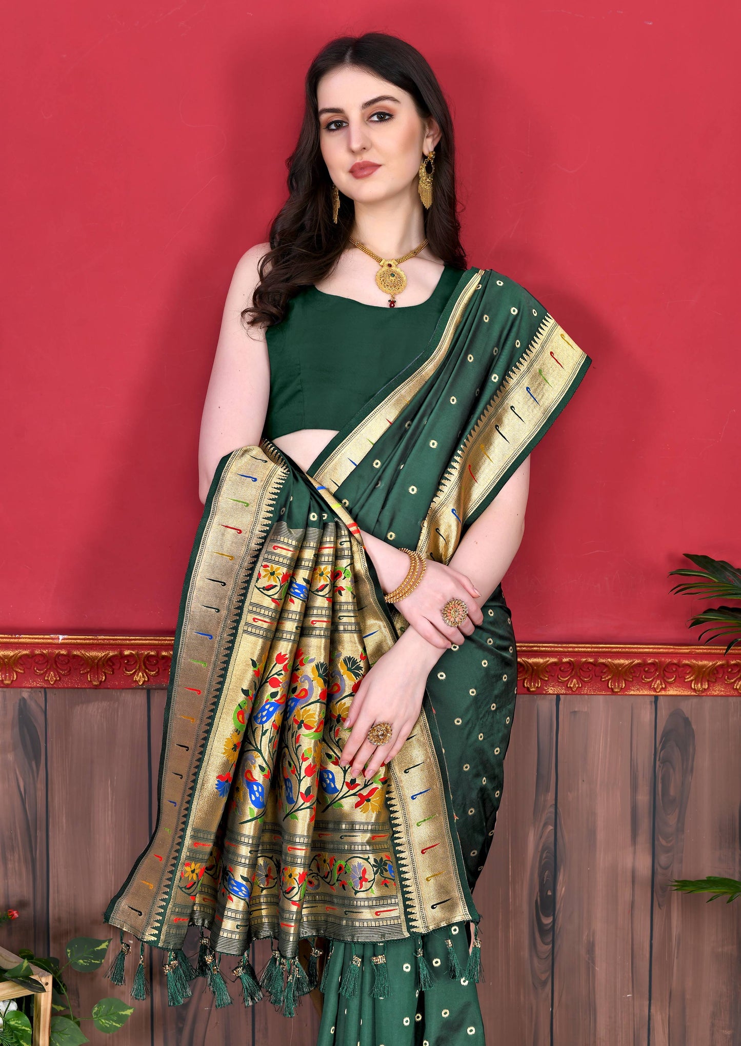 luxurious designer Women's Soft  Pethani silk saree with Gold zari weawing motifs   and Rich Zari silk saree