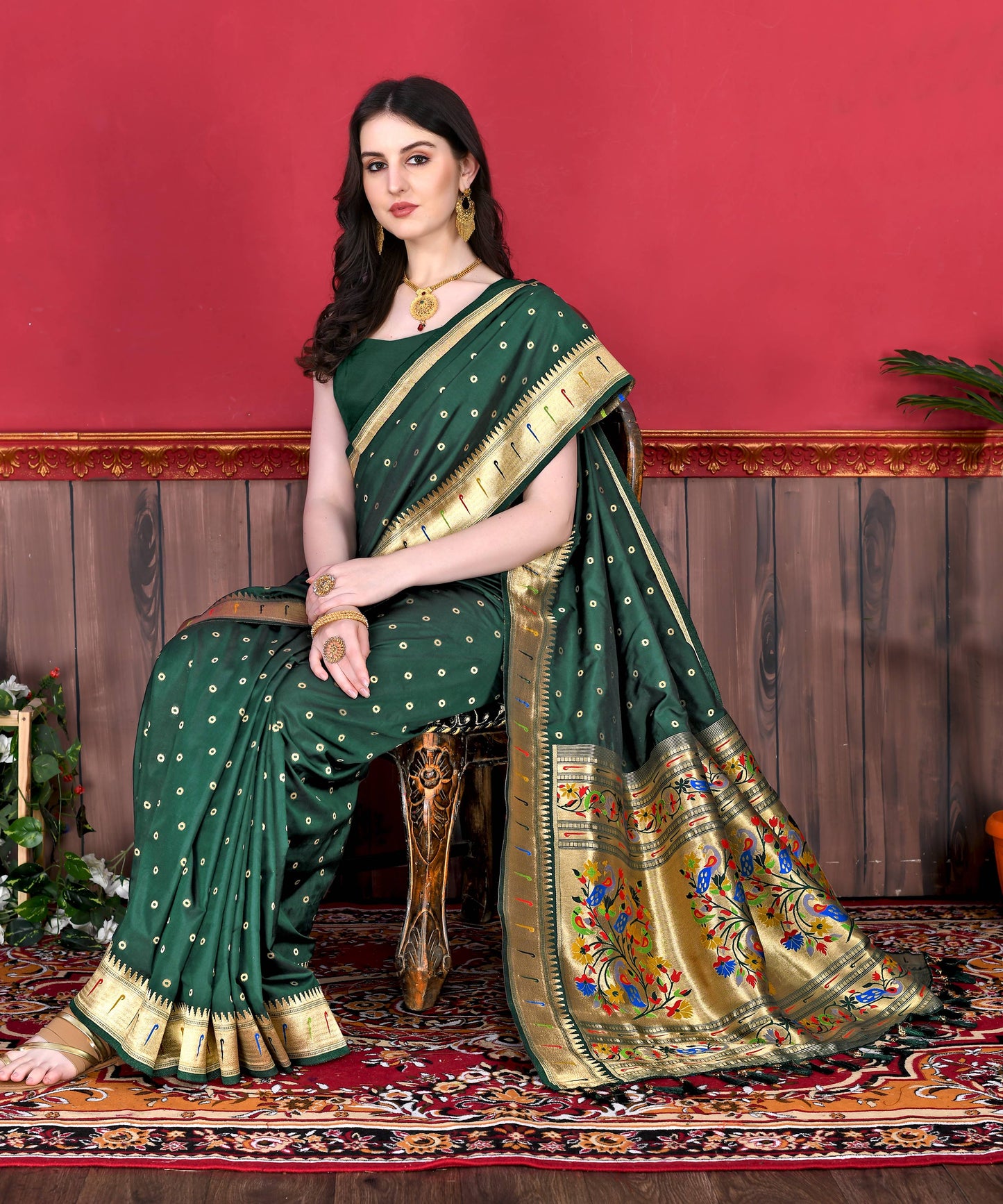 luxurious designer Women's Soft  Pethani silk saree with Gold zari weawing motifs   and Rich Zari silk saree