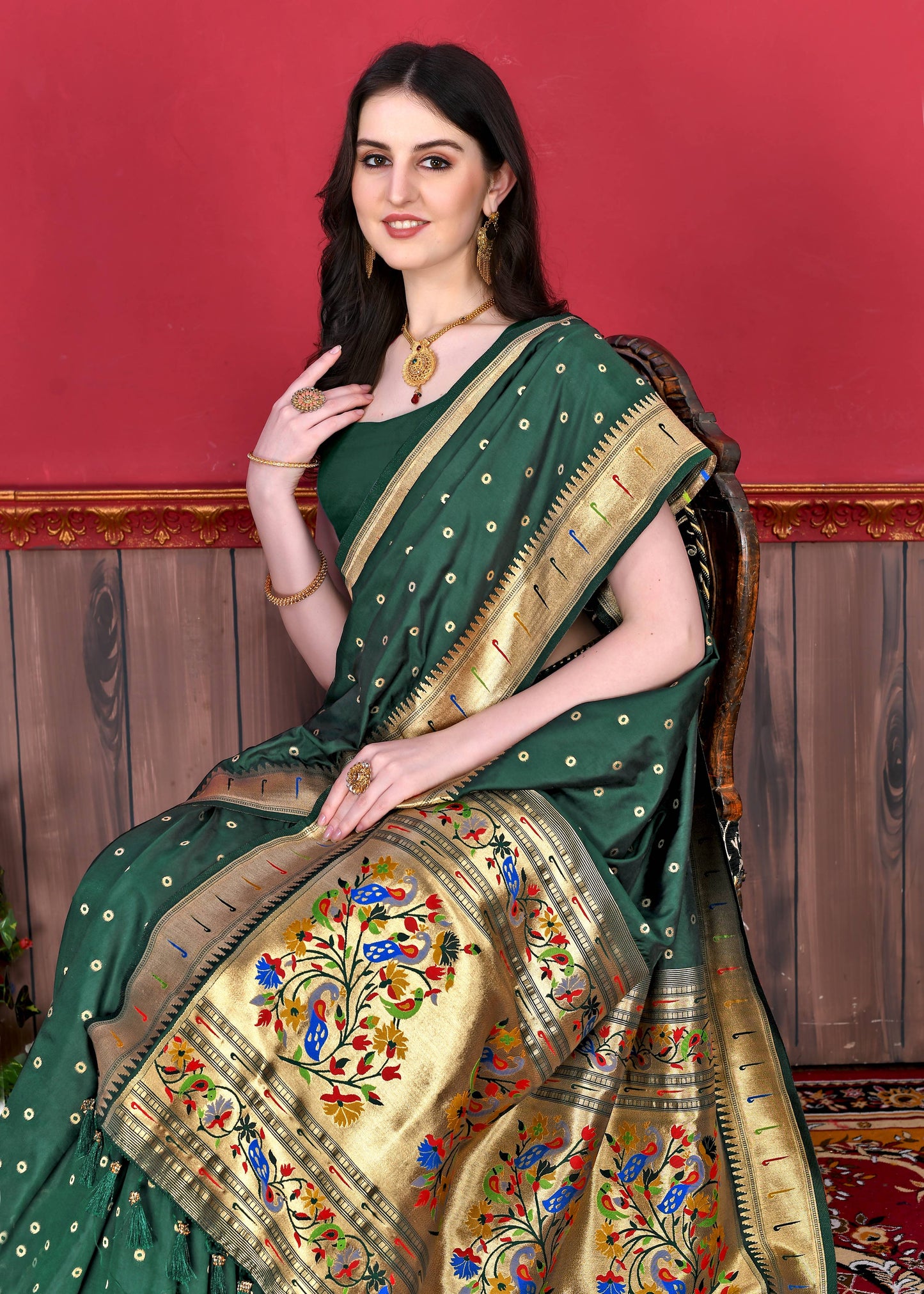 luxurious designer Women's Soft  Pethani silk saree with Gold zari weawing motifs   and Rich Zari silk saree