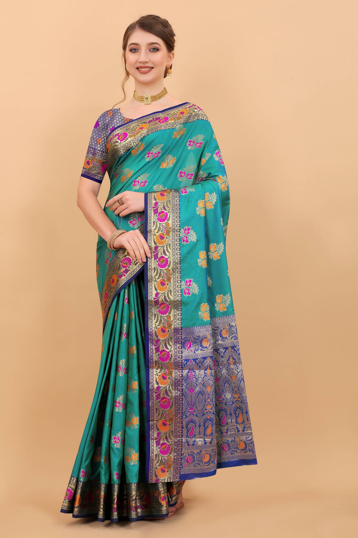 luxurious designer Women's Soft Silk saree with Meenakari weawing design  and Rich Zari weawing silk saree