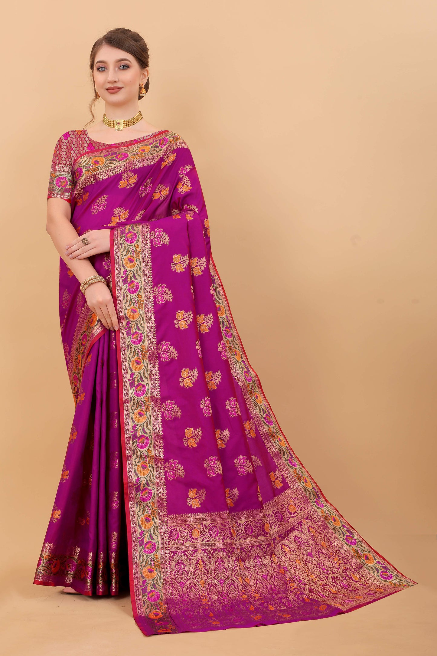 luxurious designer Women's Soft Silk saree with Meenakari weawing design  and Rich Zari weawing silk saree