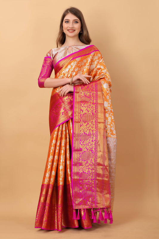 luxurious designer Women's Soft  Kanjivaram silk saree with zari weawing design  and Rich Zari silk saree