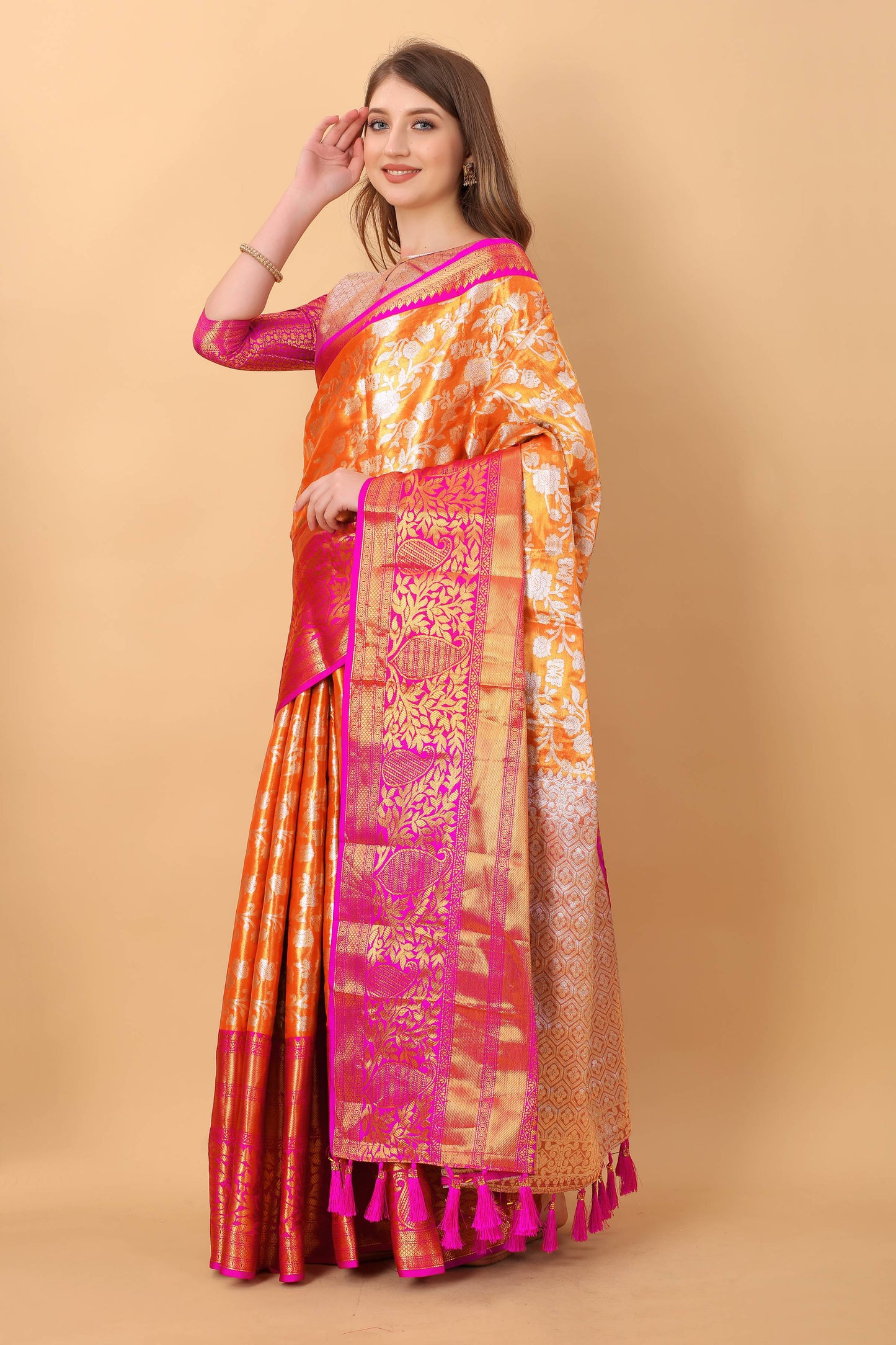 luxurious designer Women's Soft  Kanjivaram silk saree with zari weawing design  and Rich Zari silk saree