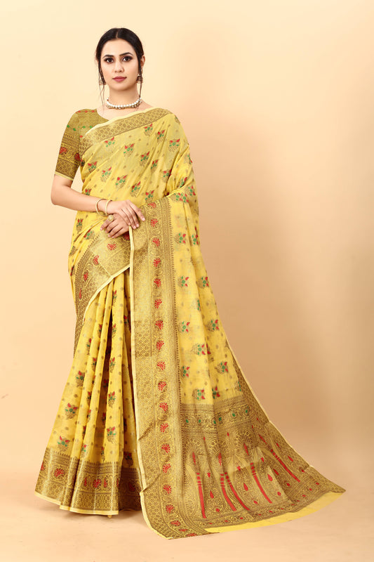 luxurious designer Women's Soft cotton  saree with zari  weawing design silk saree