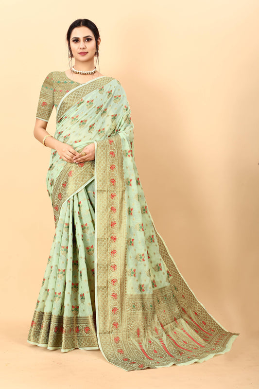 luxurious designer Women's Soft cotton  saree with zari  weawing design silk saree