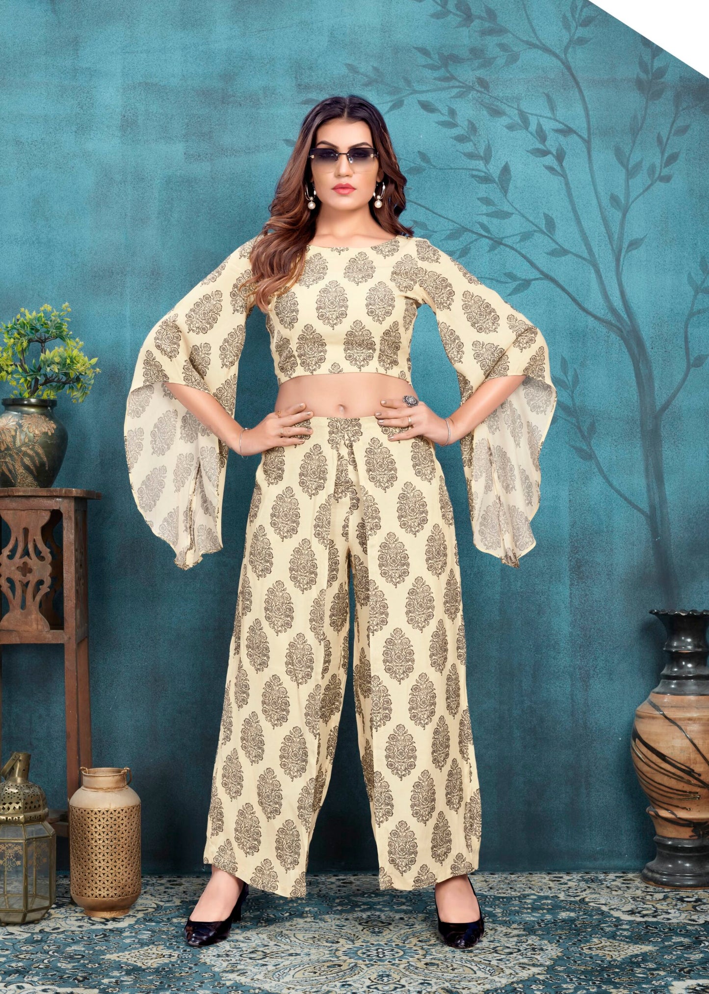 ZEEKHA Designer Printed Jumpsuit For Women (Cream)