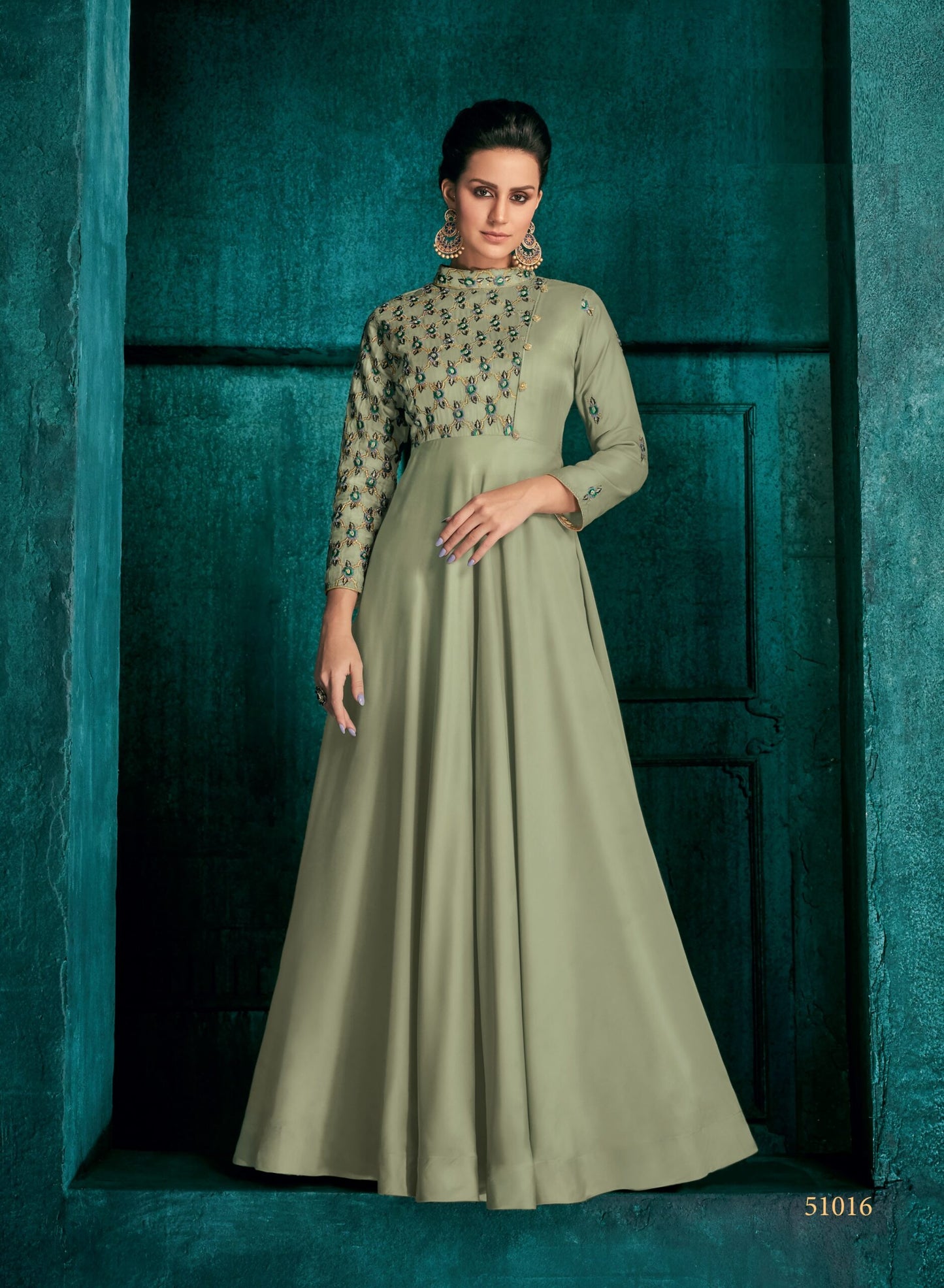 zeekha designer premium quality gown for beautiful Girls And women (pista)