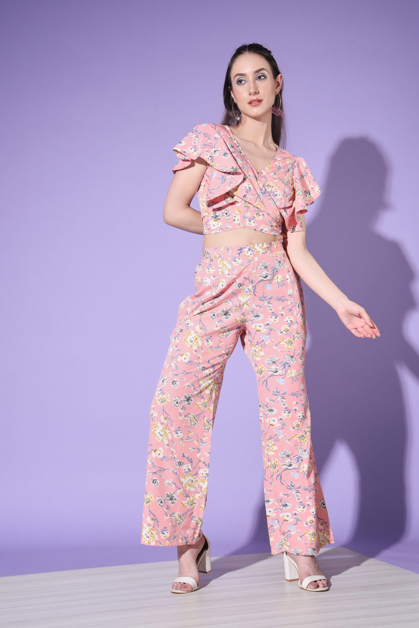 Cute Floral Printed Crop-Top With Trousers-SUCOD-01