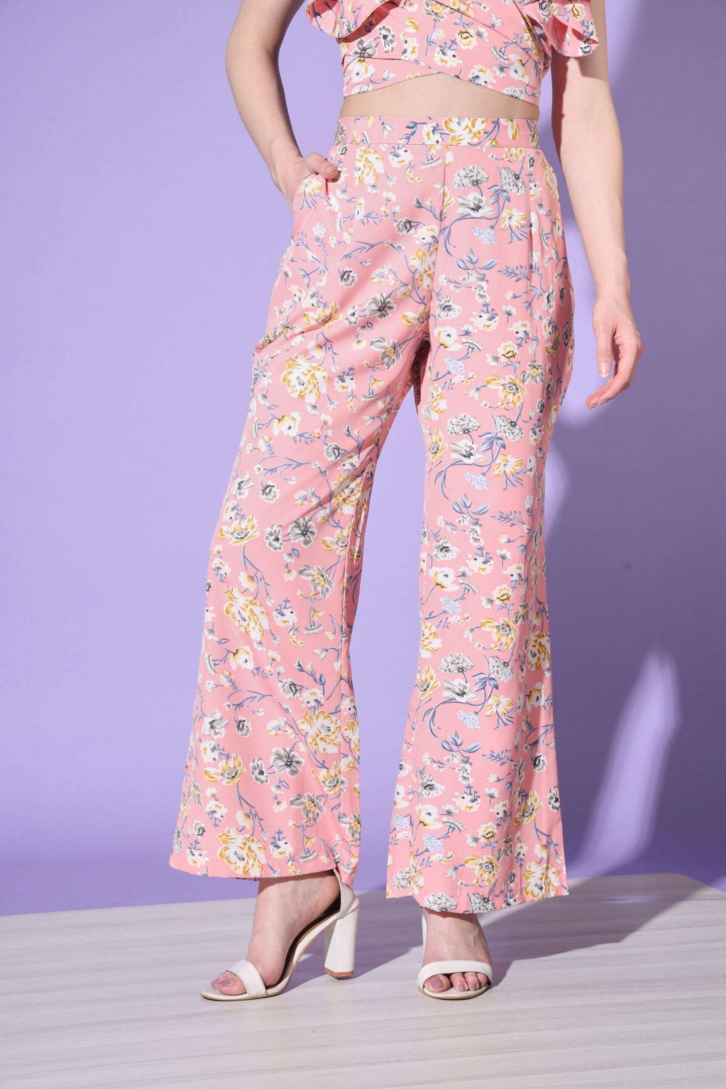 Cute Floral Printed Crop-Top With Trousers-SUCOD-01