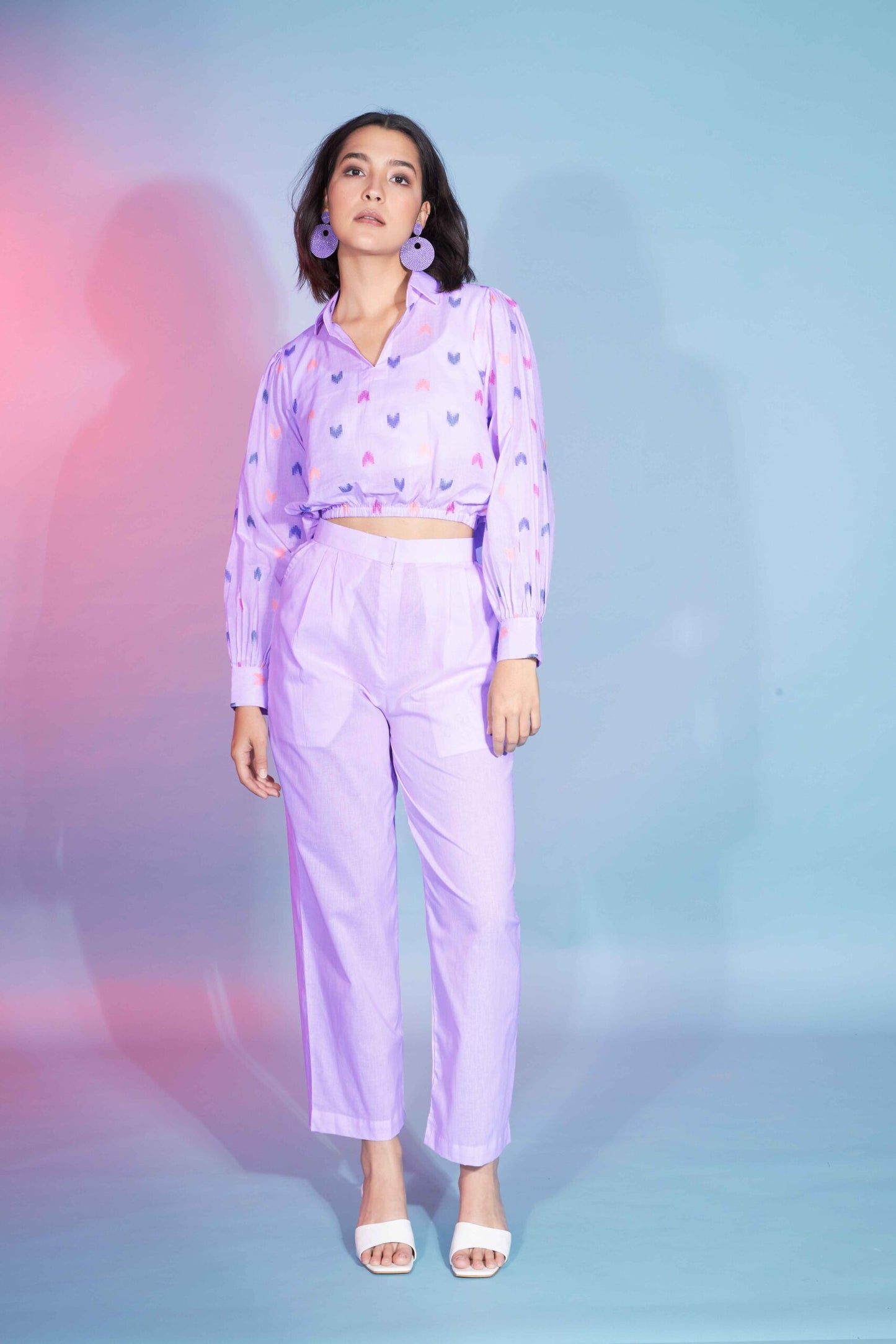 Beautiful Lavender Cotton Fabric Self Design Work Ready To Wear Co-Ord Collection-SUCOD-01