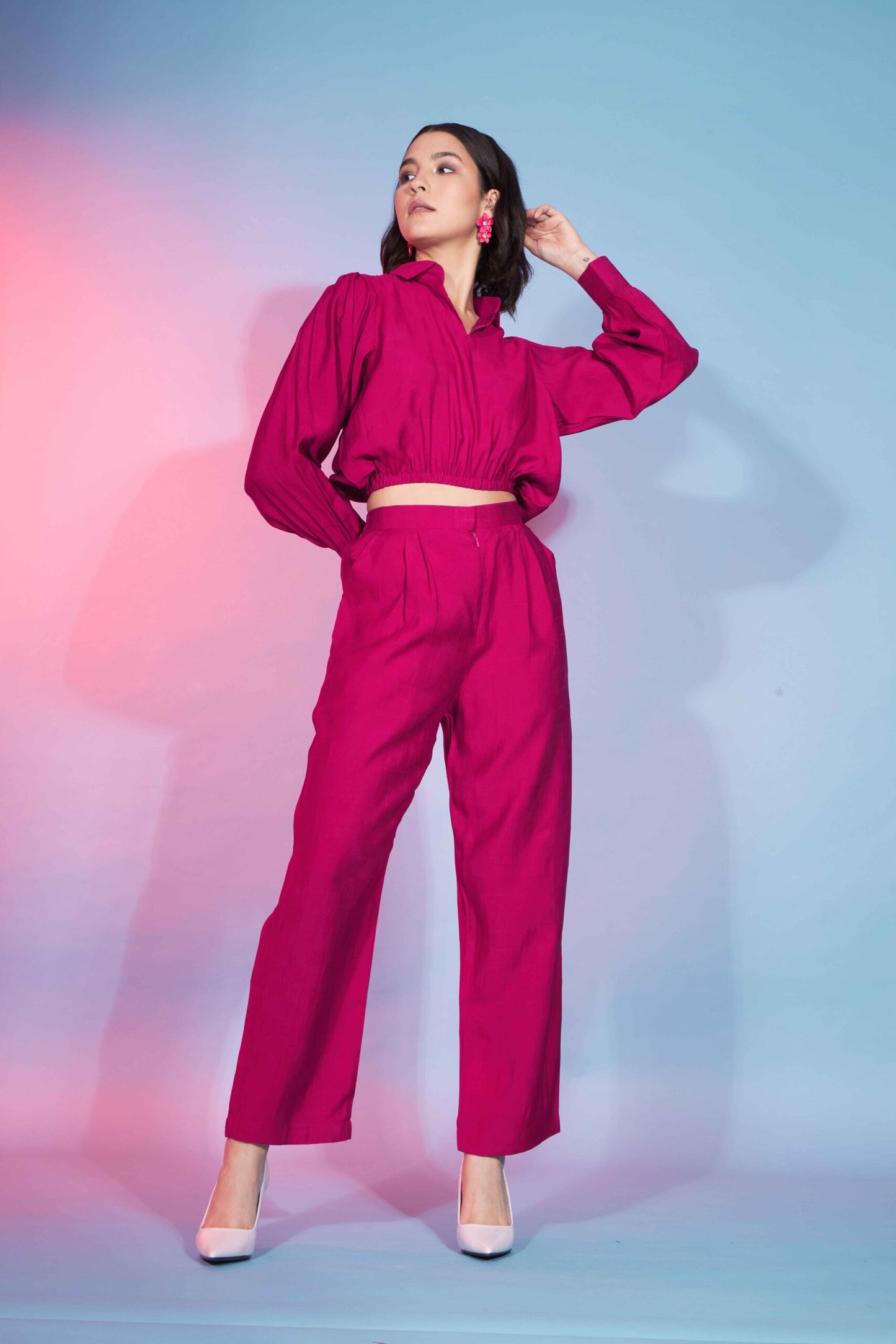 Cute Deep Pink Viscose Rayon Self Design Co-Ord Set For Women-SUCOD-01