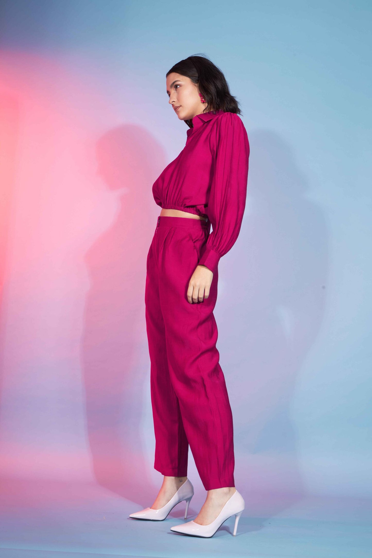 Cute Deep Pink Viscose Rayon Self Design Co-Ord Set For Women-SUCOD-01