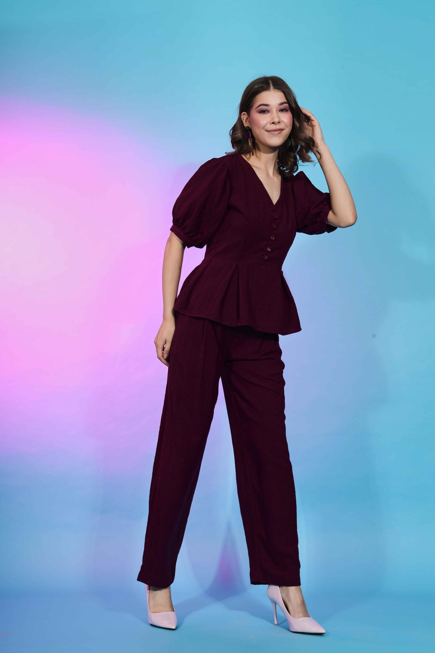 Exclusive Trendy Wear Maroon Fancy Fabric Self Design Co-Ord Set-SUCOD-01