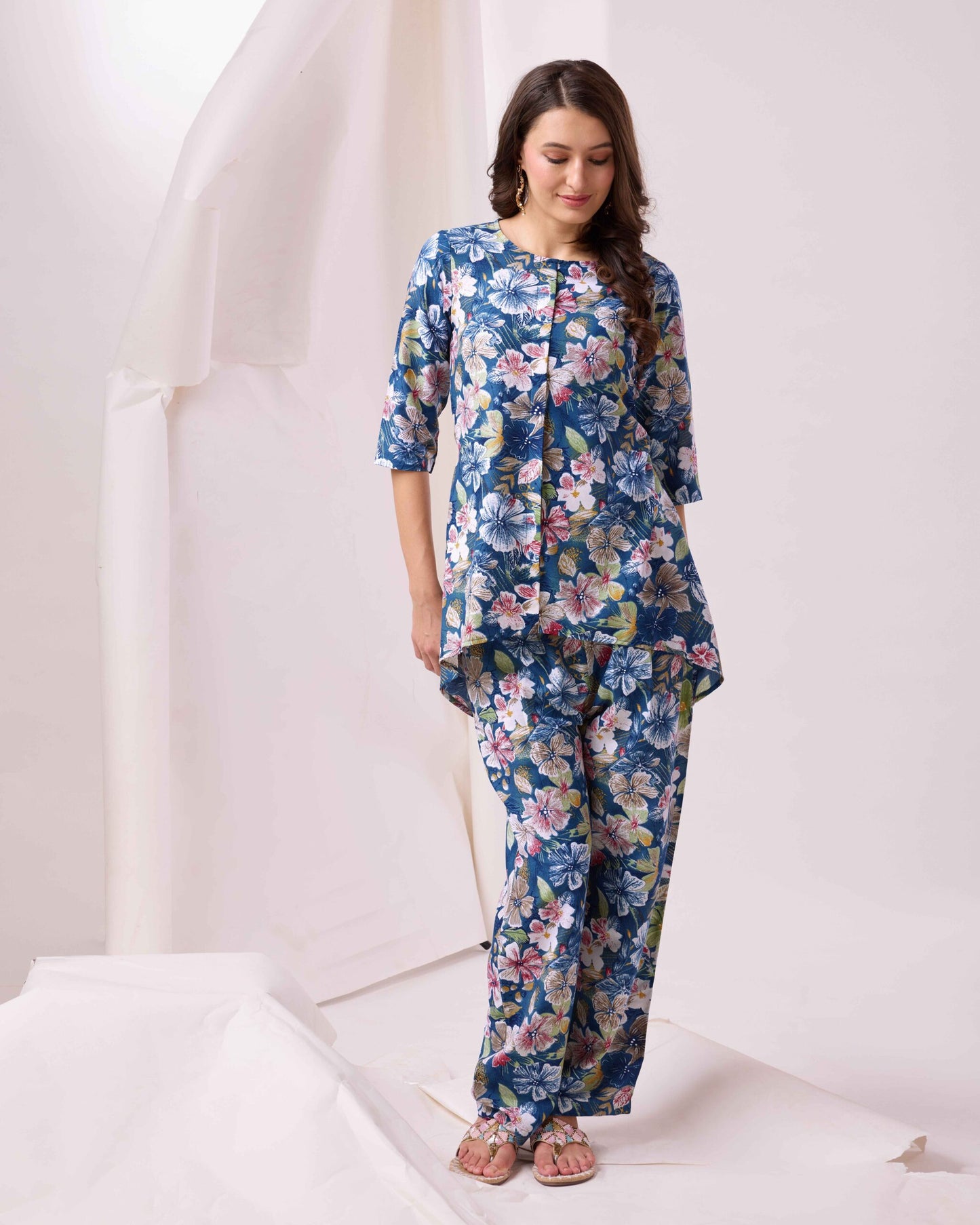 Blue Platinum Crepe Printed Work Co-Ords Collection At zeekhamall-SUCOD-01