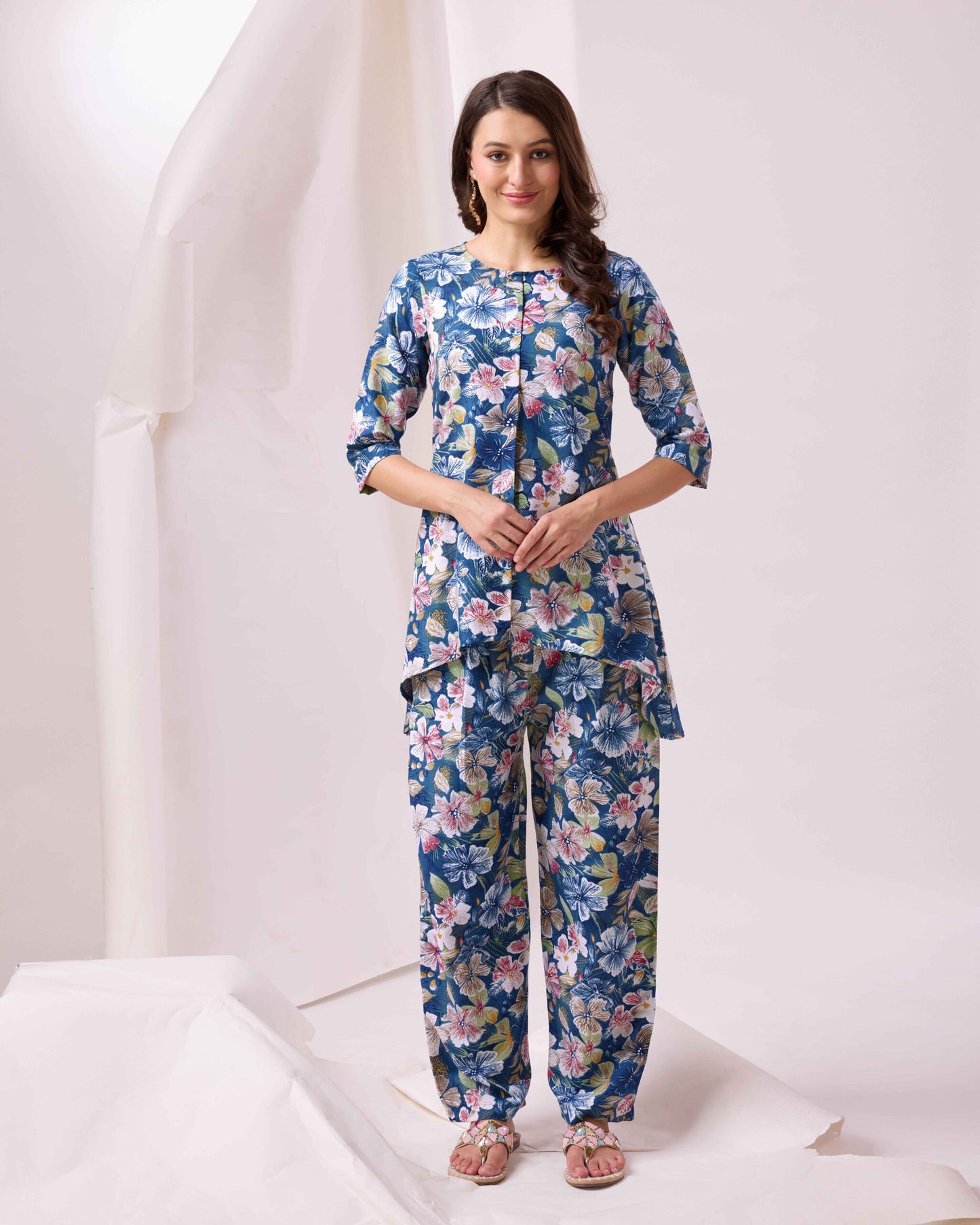 Blue Platinum Crepe Printed Work Co-Ords Collection At zeekhamall-SUCOD-01