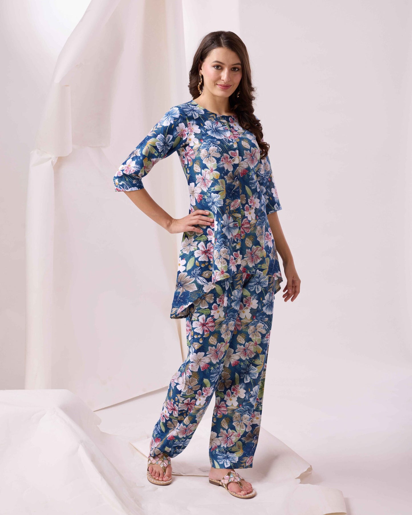 Blue Platinum Crepe Printed Work Co-Ords Collection At zeekhamall-SUCOD-01