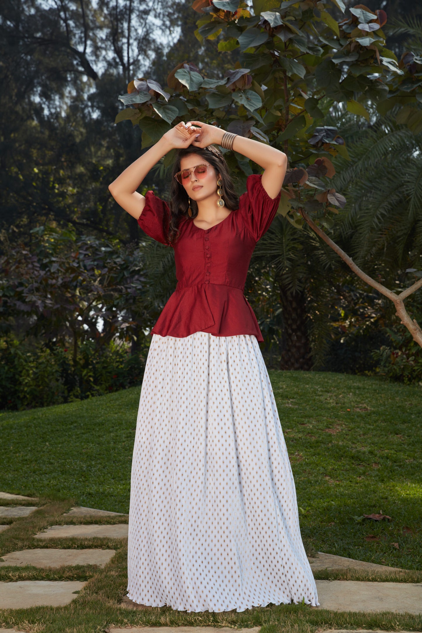 Exclusive Maroon And White Color Crop-Top Skirt Collection