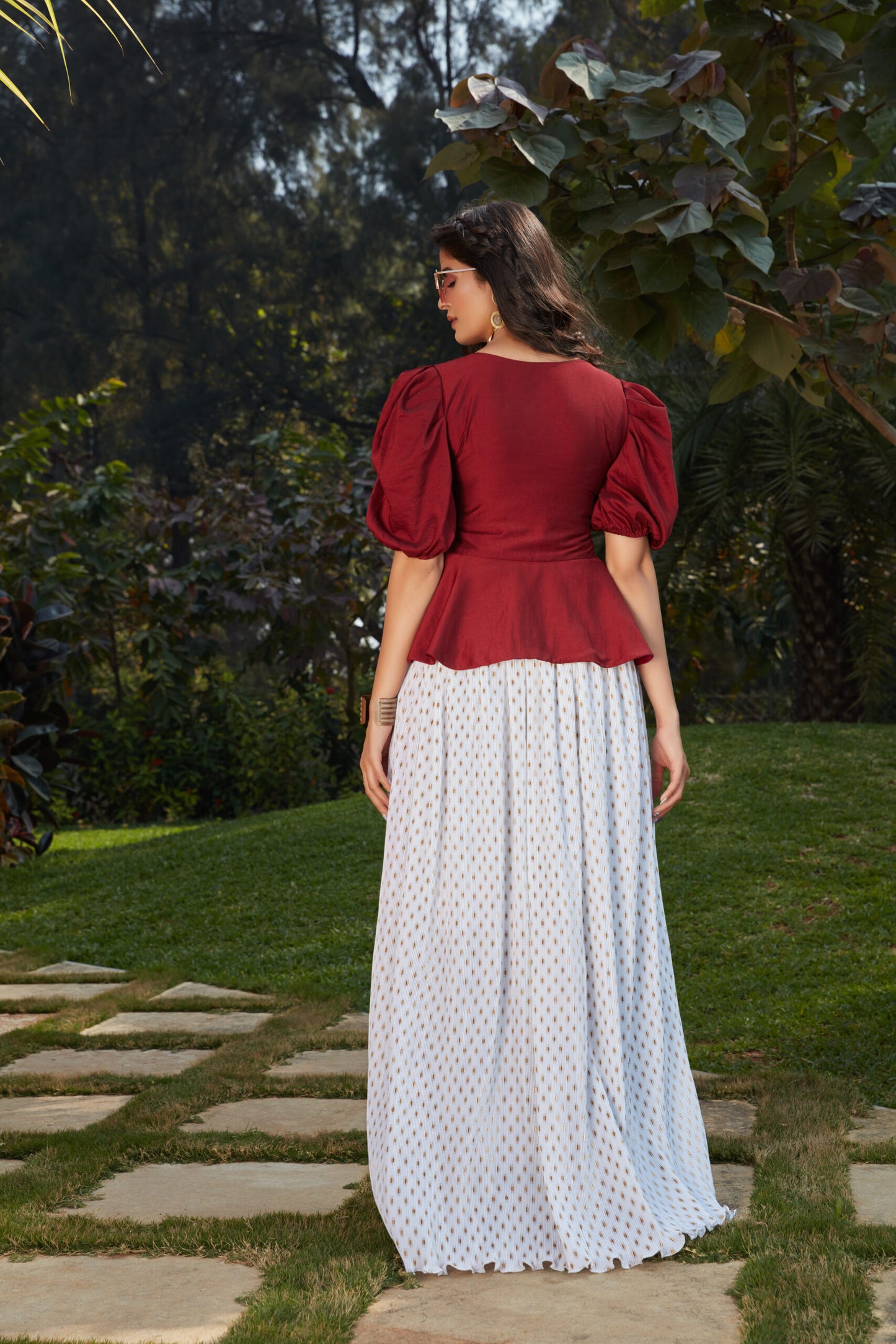 Exclusive Maroon And White Color Crop-Top Skirt Collection