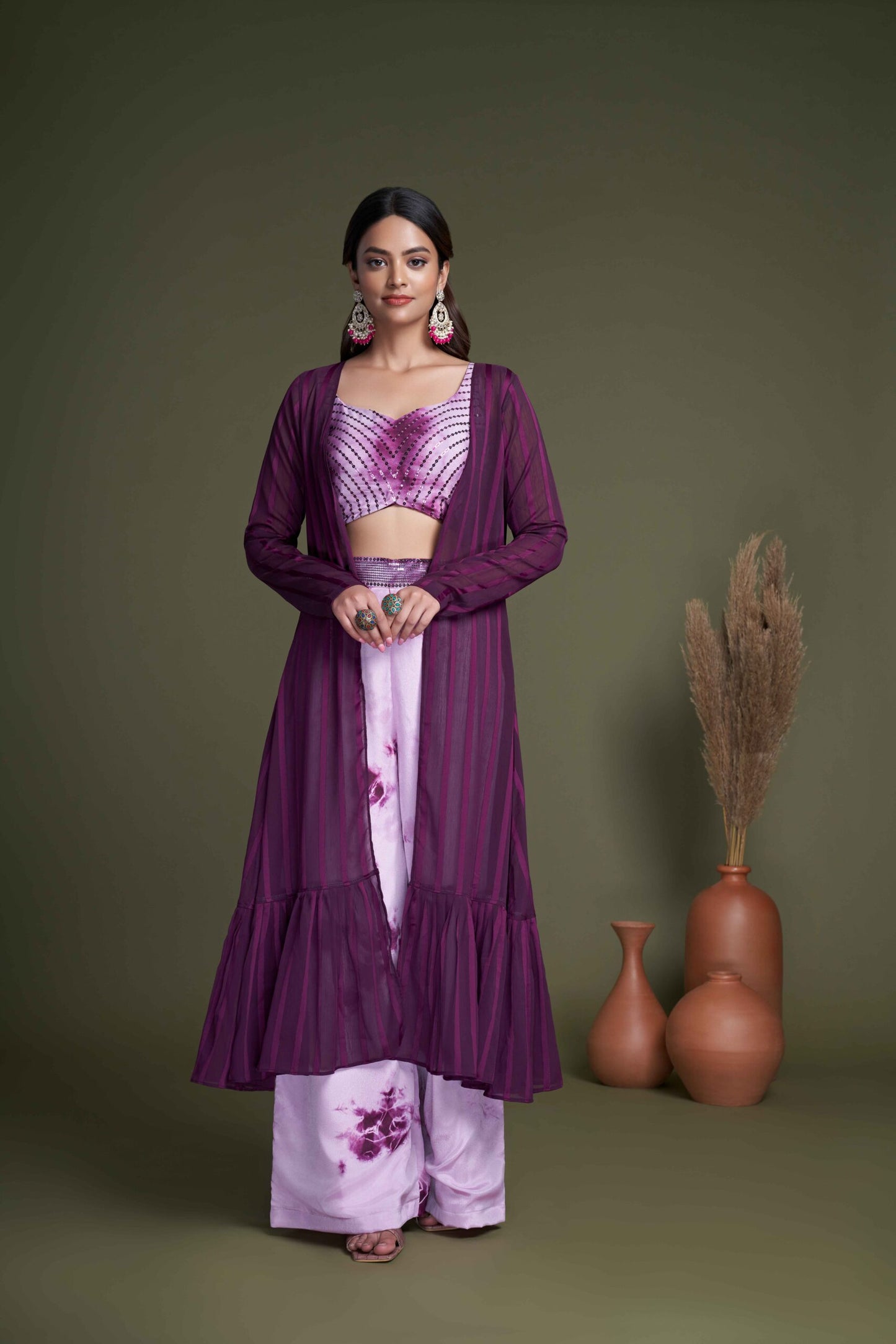 Purple Silk Traditional Indian Ethnic Koti Style Palazzo Collection