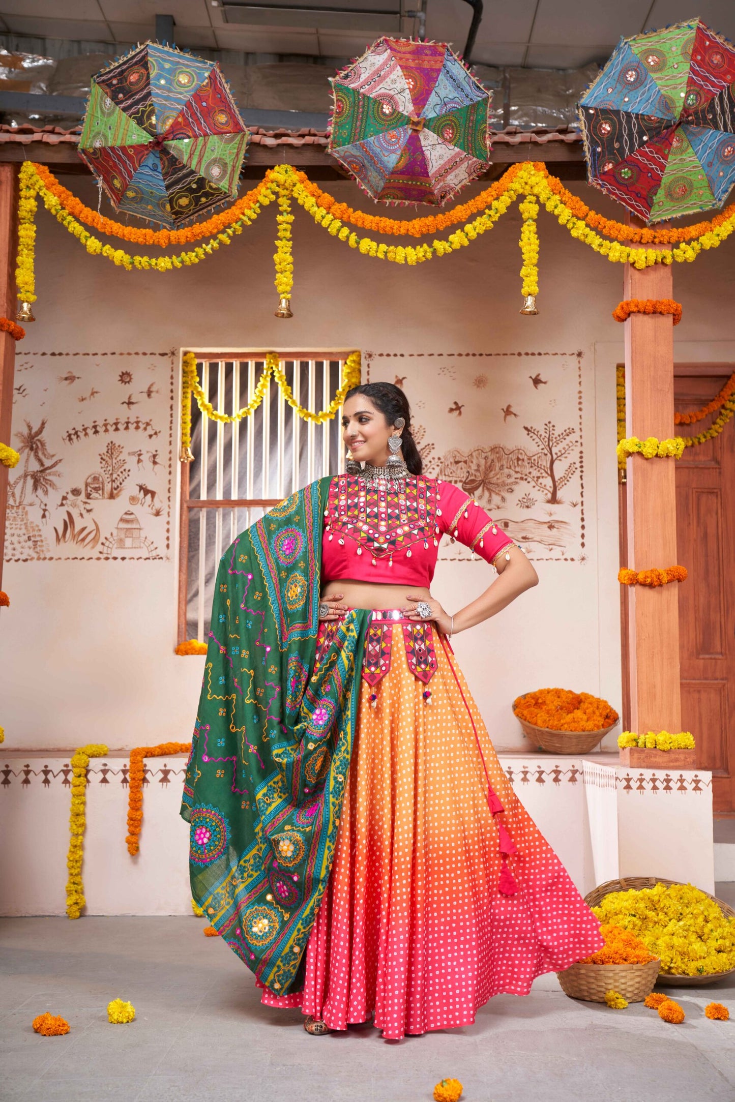 Yellow Printed Embroiderered Designer Chaniya Choli-SSBIKLL01