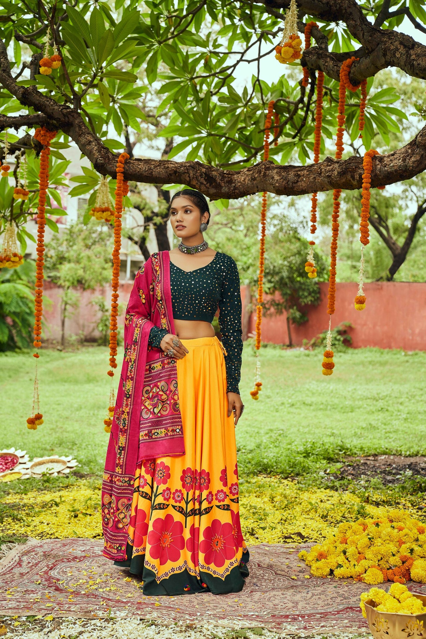 Yellow Maslin Cotton Digital Printed Work Navratri Lehenga-SSBIKLL01