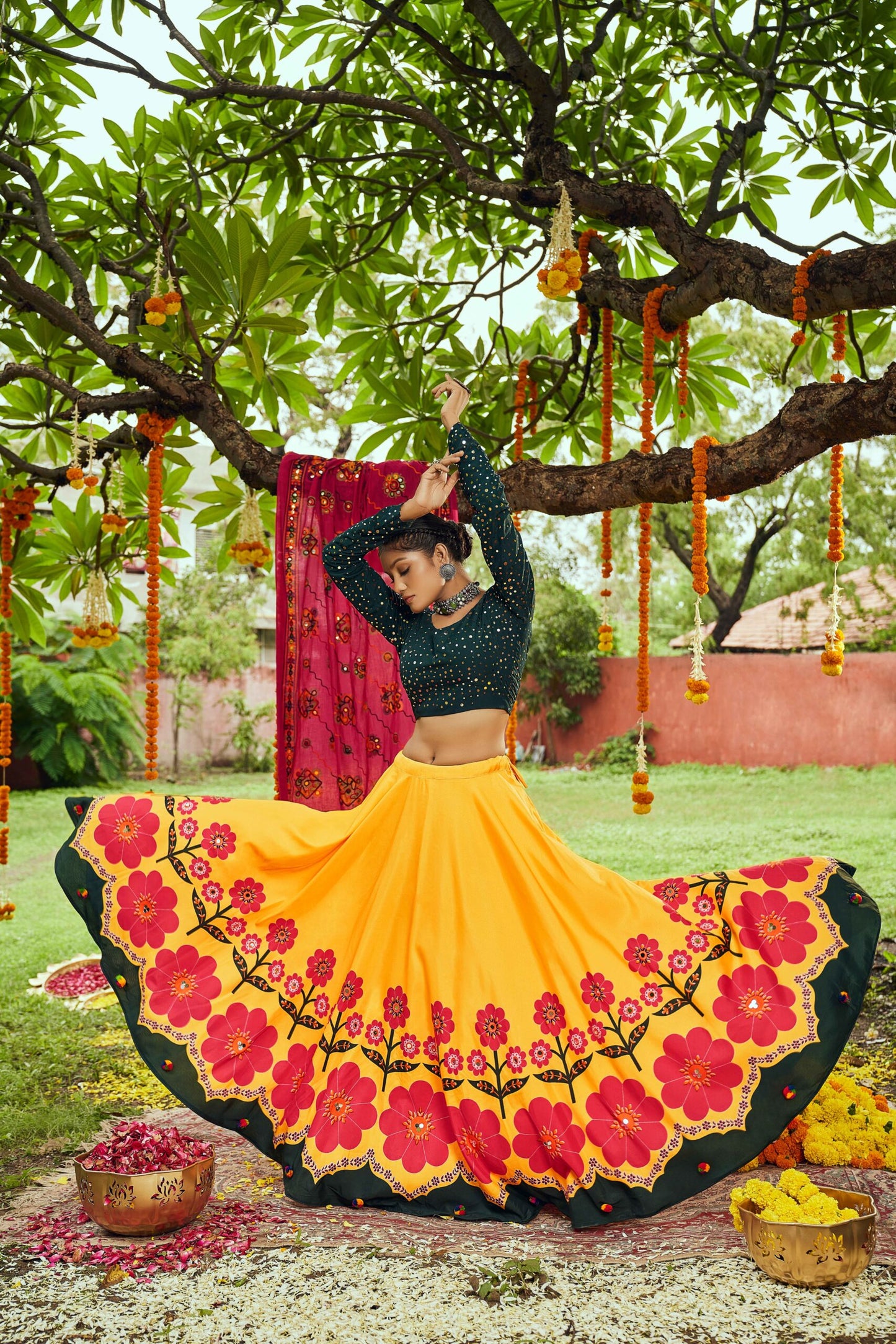 Yellow Maslin Cotton Digital Printed Work Navratri Lehenga-SSBIKLL01