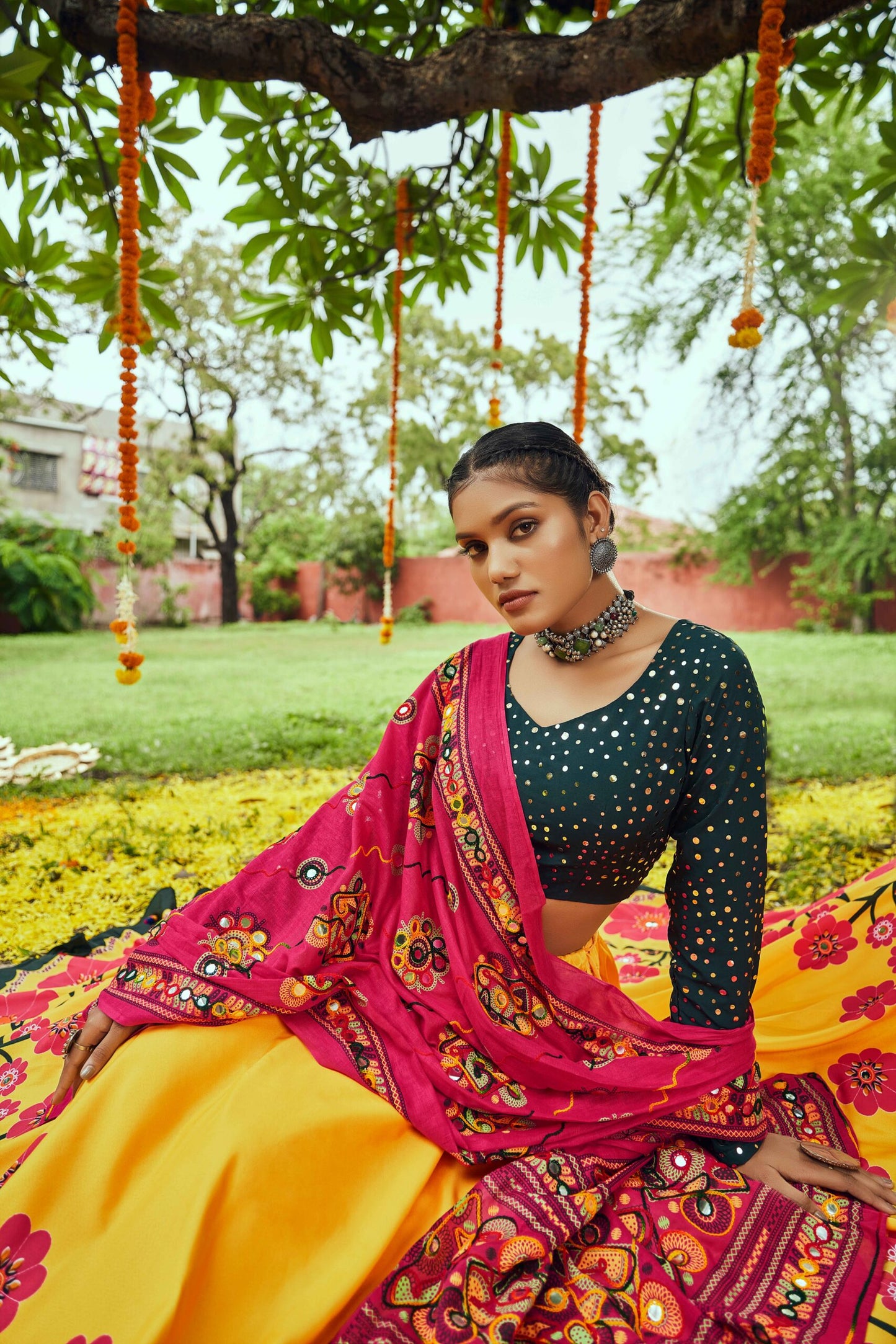 Yellow Maslin Cotton Digital Printed Work Navratri Lehenga-SSBIKLL01