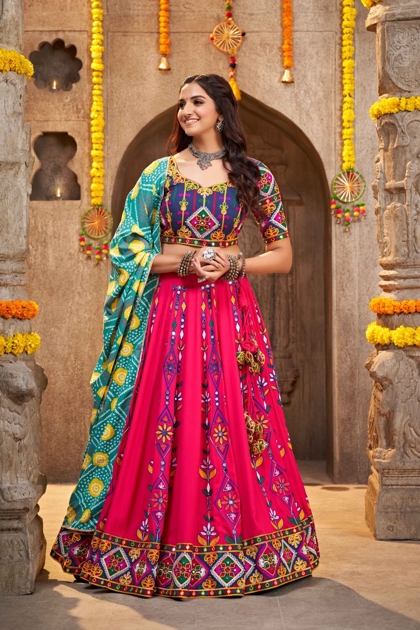 Deep Pink Exclusive Embroidered Work Navratri Chaniya Choli Collection-SSBIKLL01