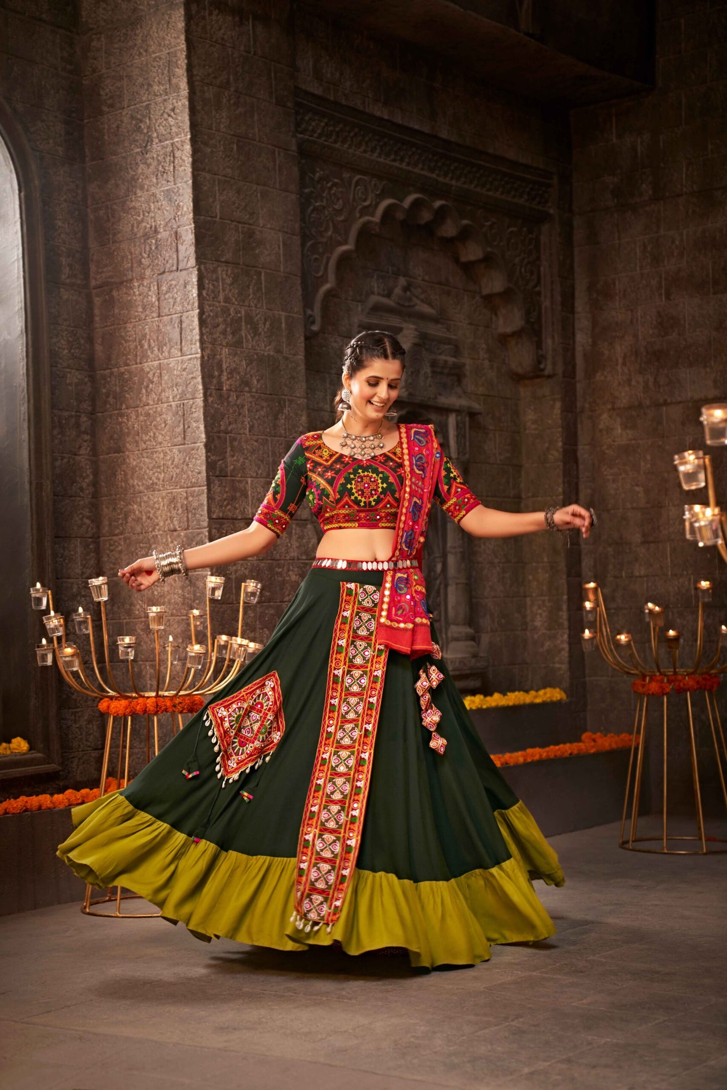 Green Color Embroidered Ethnic Tradtional Navratri Special Chaniya Choli-SSBIKLL01